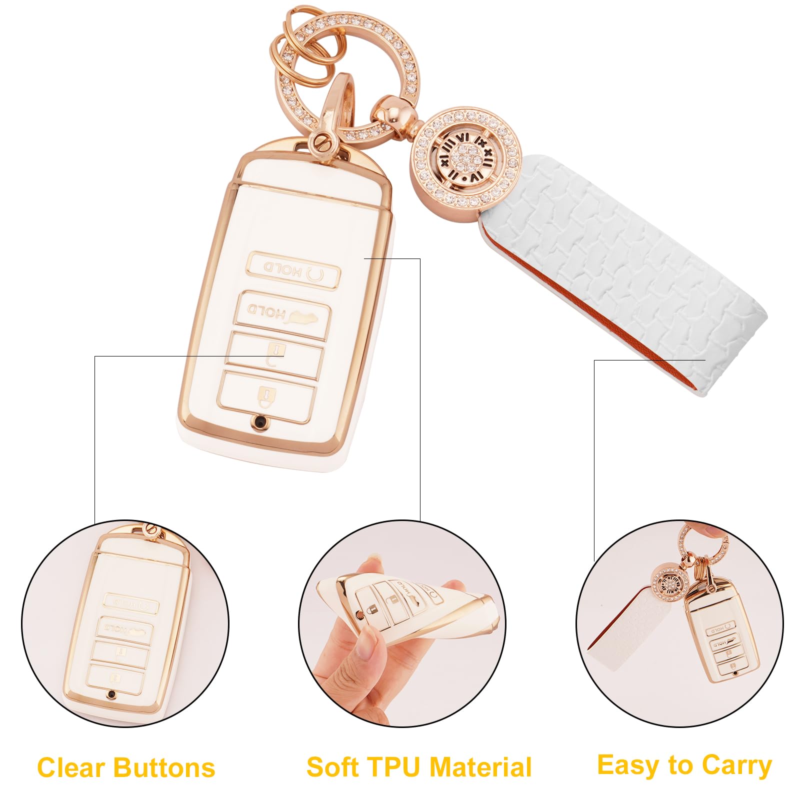 Koaudb Car Key Fob Cover for ACU-ra CDX RDX RLX TLX TLX-L ILX NSX 4 Buttons TPU Soft Smart Car Key Shell Case White Key Protecto