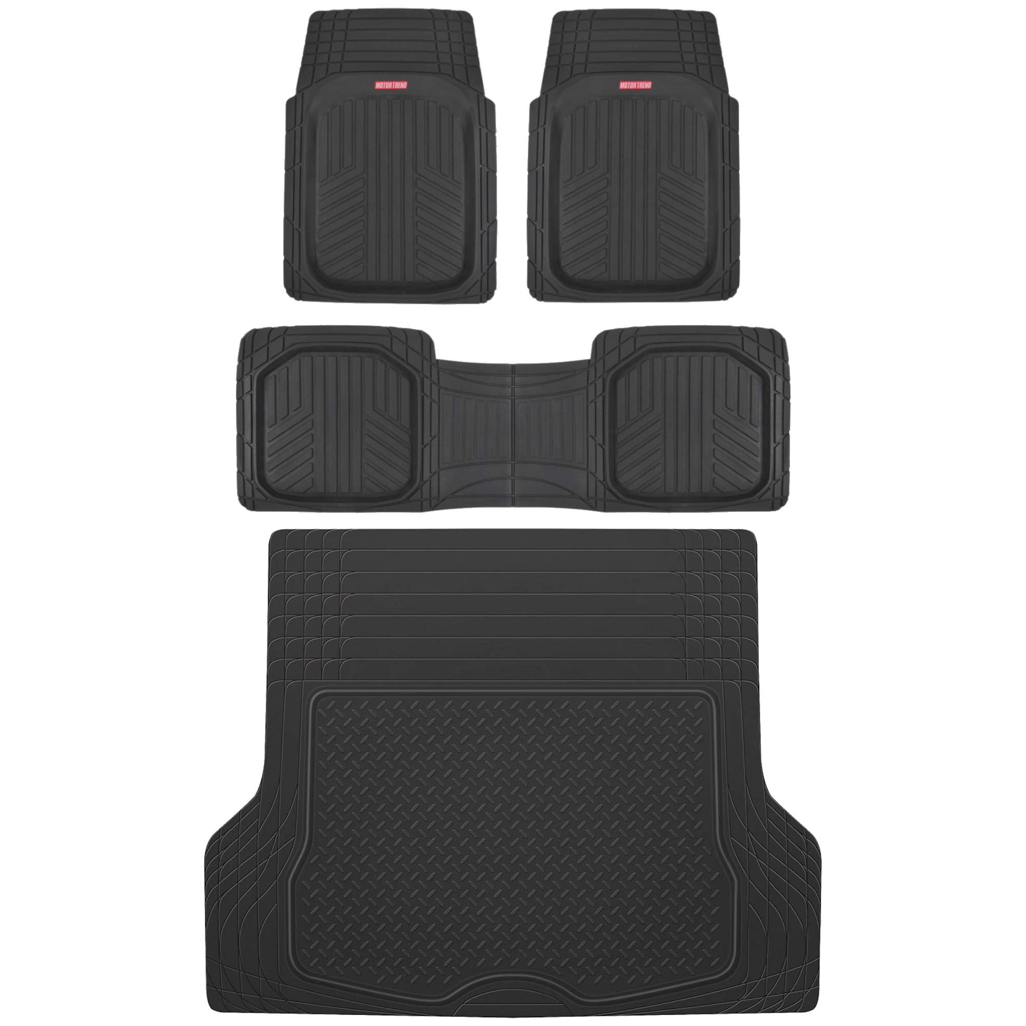 Motor Trend FlexTough Deep Dish Plus Rubber Car Floor Mats with Trunk Mat Cargo Liner, Front & Rear Combo Set fits Most Car SUV 