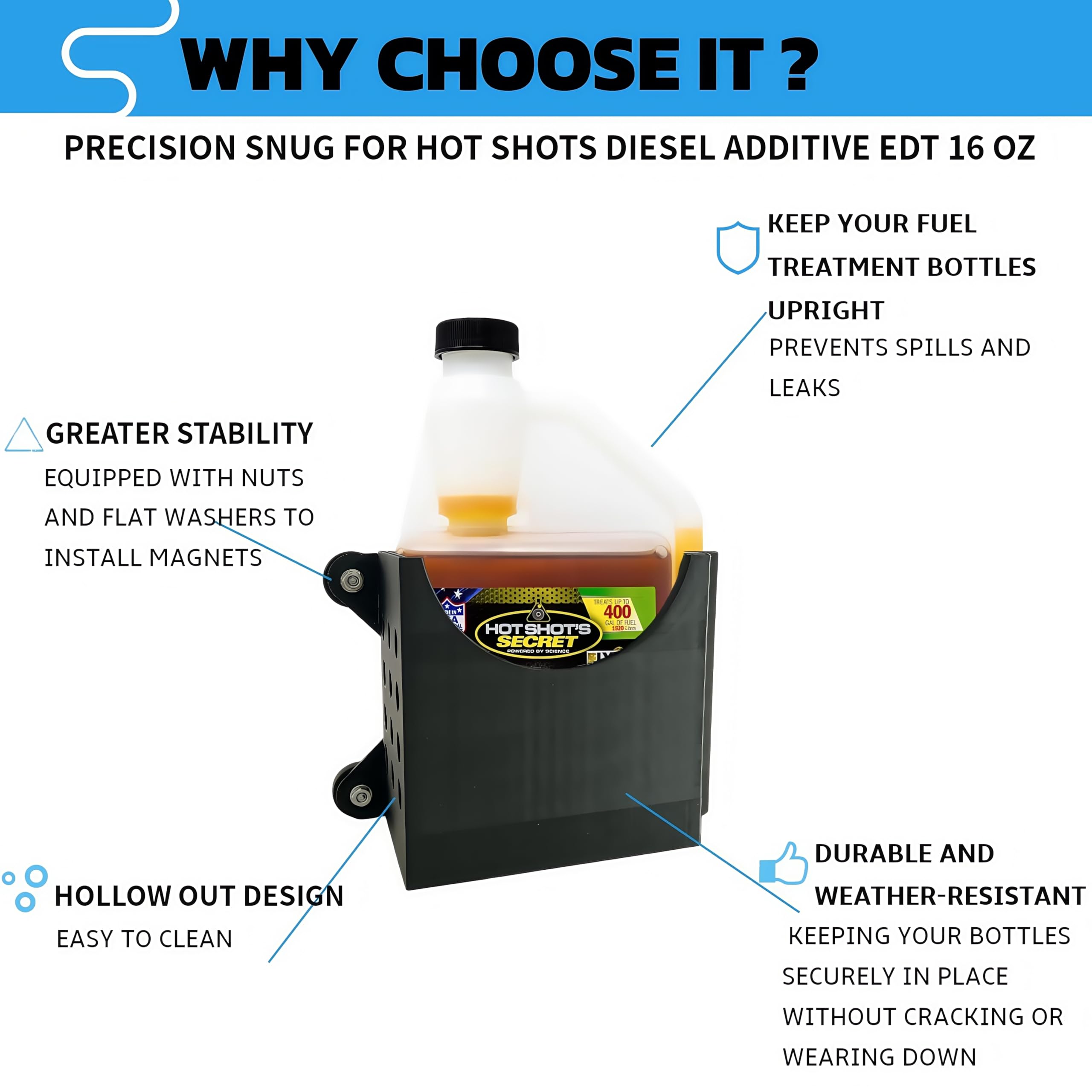 Magnetic Diesel Additive Holder for Hot Shot's Secret 16 Ounce Squeeze Bottle - Secure, No-Drill Installation