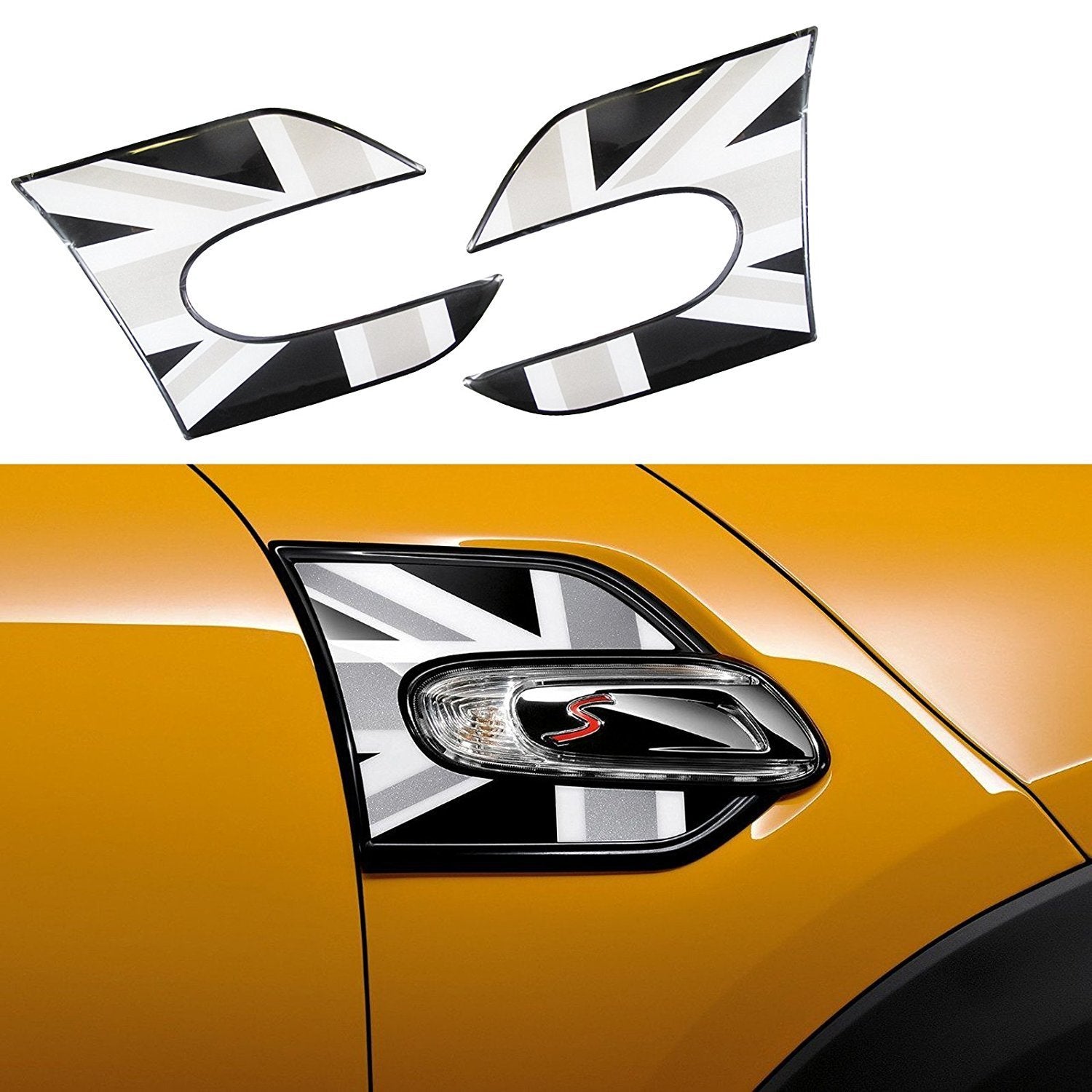 Xotic Tech 2X Side Exterior Fender Scuttles Union Jack Style Decal Stickers Replacement Decoration Accessories,Compatible With Mini Cooper F55 2015+,F56 2014+(Black)