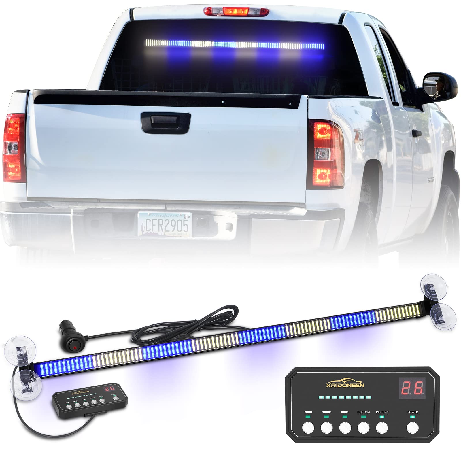 Xridonsen 35 Inch Traffic Advisor Light Bar 144 Led Blue White Emergency Warning Flashing Safety Interior Windshield Strobe Poli