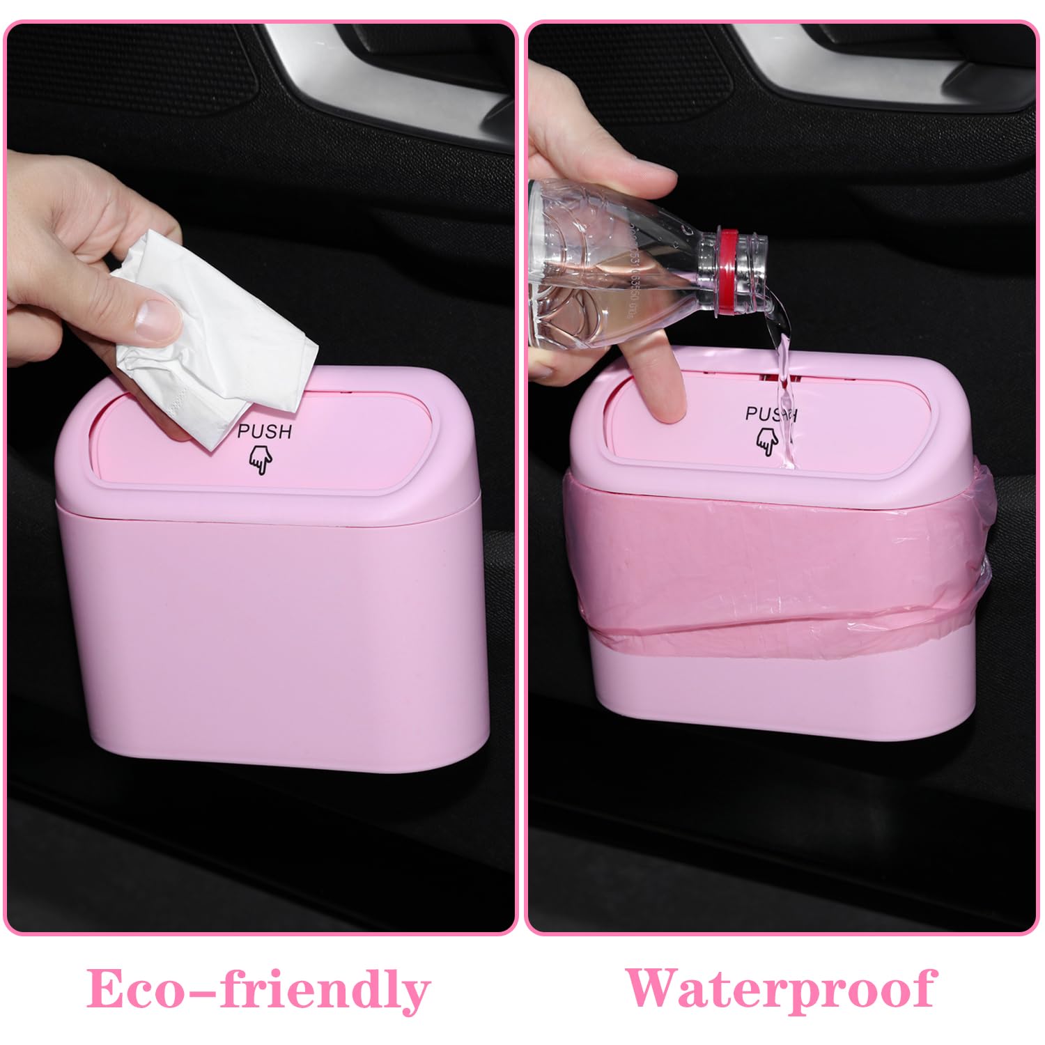 Car Trash Can Bin With Lid - 2 Packs Universal Vehicle Mini Leakproof Garbage Can Bin With 40Pcs Trash Bags Can Organizer Storag