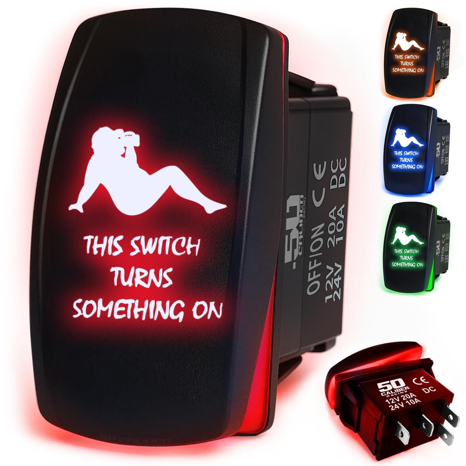 50 Caliber Racing 20A 12V Waterproof Automotive Rocker Switch On/Off - Red Led Backlight - Dad Bod This Switch Turns Something O