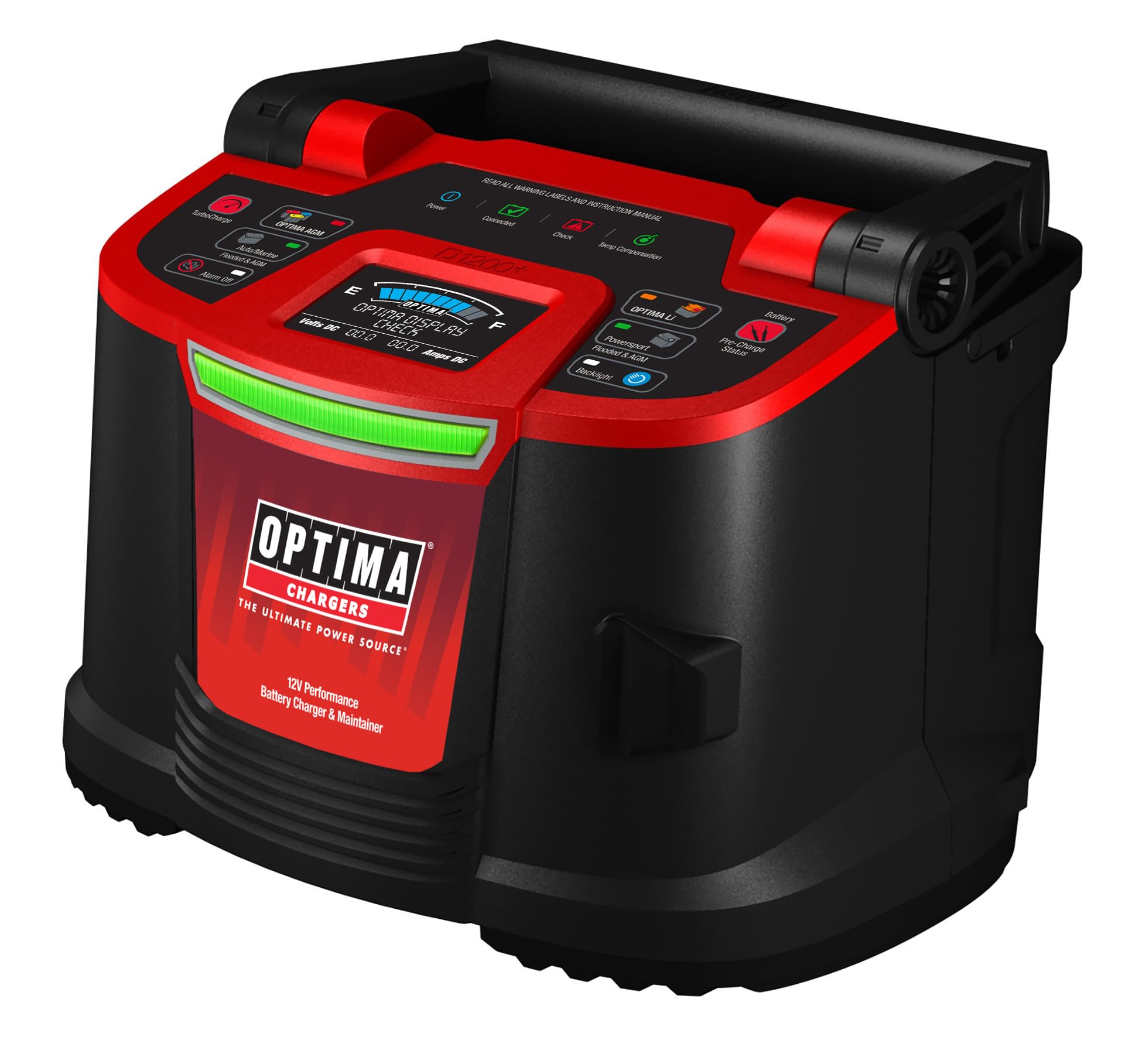 Optima D1200+ 12 Volt Performance Battery Charger And Maintainer For 12V Starting Batteries Including Optima Hypercore Lithium,