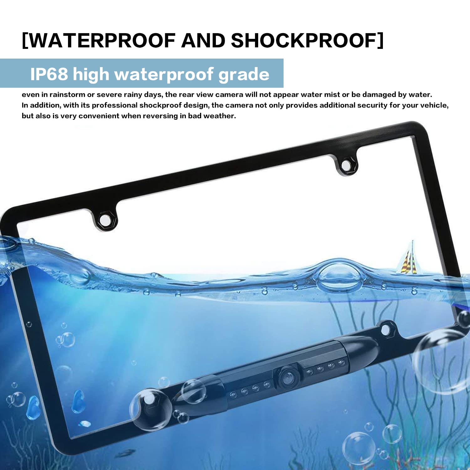 Aociska License Plate Frame Backup Camera, Rear View Camera With 8 Led, 170 Viewing Angle Night Vision Car Camera,Waterproof Bac