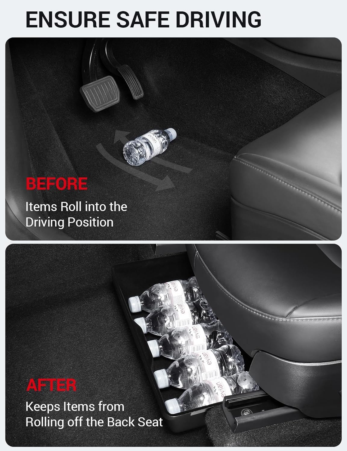 Basenor Upagreted Tesla Model Y Under Seat Storage Box, Waterproof Hidden Organizer Tray Underseat Bins With Lid Cover Storage A