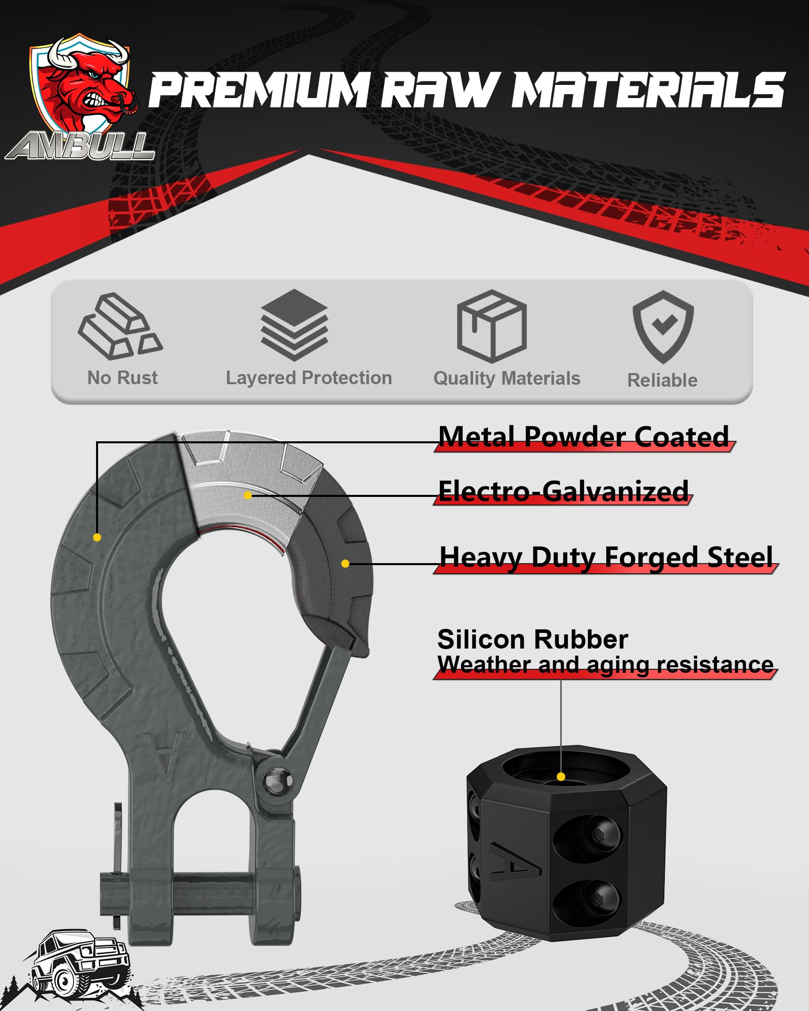 Ambull 3/8 '' Winch Hook & Winch Cable Hook Stopper Sets, Heavy Duty Grade 70 Forged Steel Recovery Hook With Safety Latch, Incl