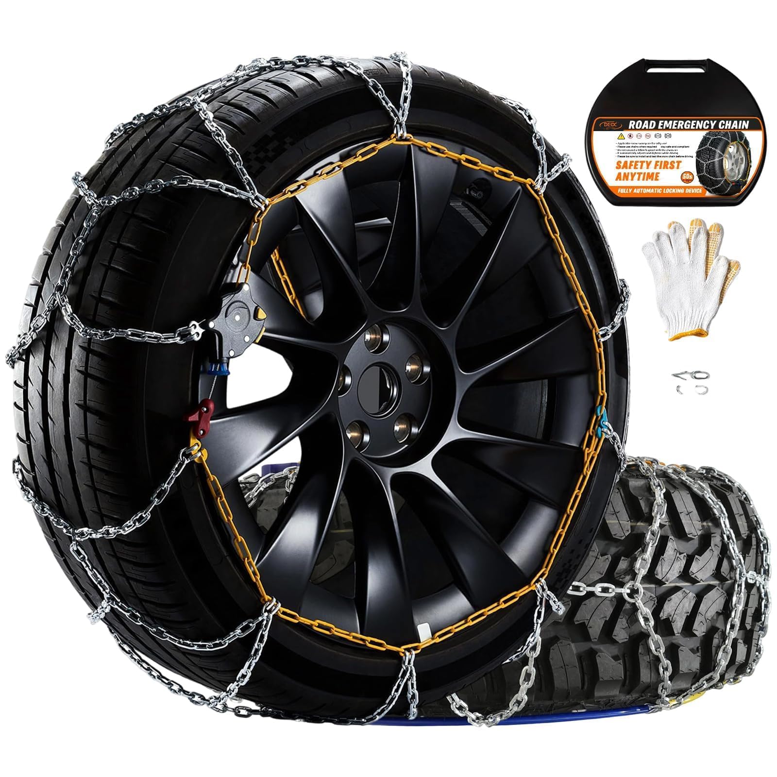 DEDC Tire Chains for SUV Car Light Truck Snow Chains 1 Min Quick Fit Easy Chainsaw Reusable Universal Emergency Traction Chain T