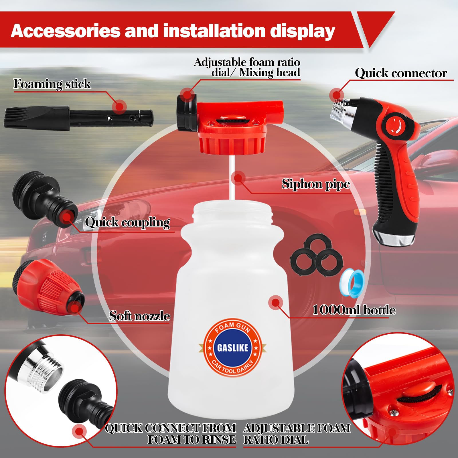 56Pcs Car Wash Cleaning Kit With Foam Gun, Car Wash Brush With Long Handle, Car Detailing Kit, Car Wheel Brush For Car Cleaning