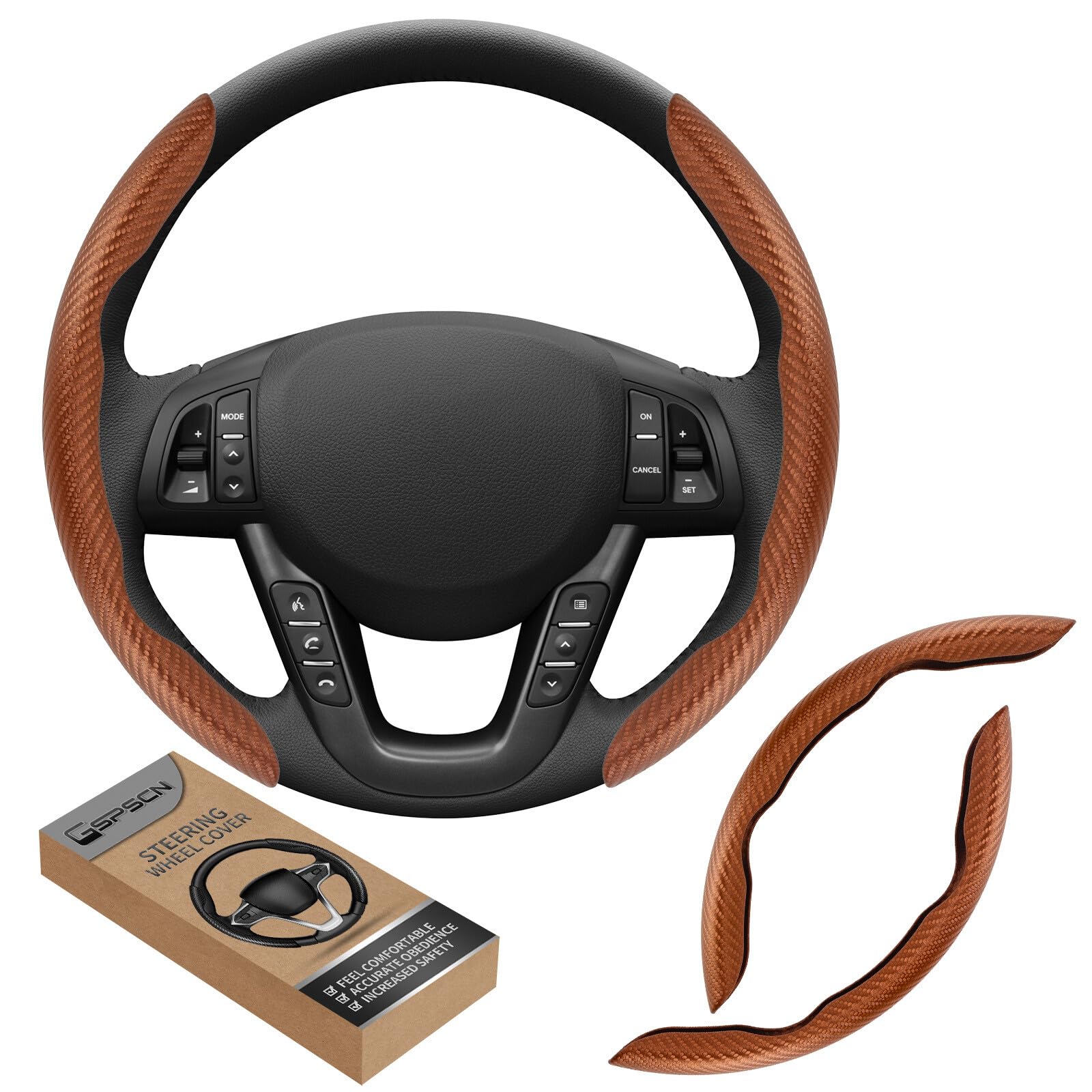 Gspscn Universal Car Carbon Fiber Steering Wheel Cover Anti-Skid,Butterfly Steering Wheel Cover,Non-Slip Segmented Steering Whee