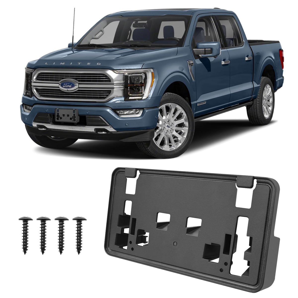 Front License Plate Frame For F150 2021-2023 2.7L 3.0L 3.5L V6 Licence Plate Holder Fits Perfectly With Curvature Of Front Bumpe