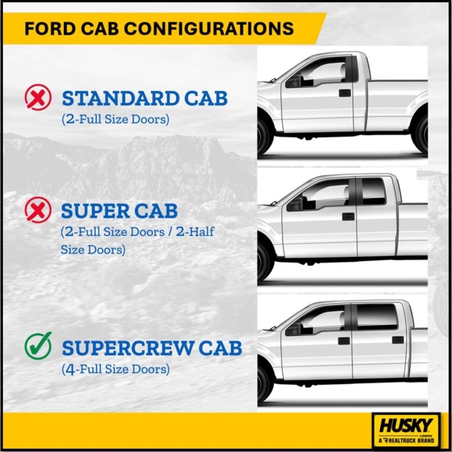 Husky Liners X-Act Contour Floor Mats | Fits 2015 - 2024 Ford F-150 Supercrew; 2022 - 2024 Ford F-150 Lightning Supercrew W/0 Fold Flat Storage | Front & 2Nd Row, 3-Pc Black - 53498