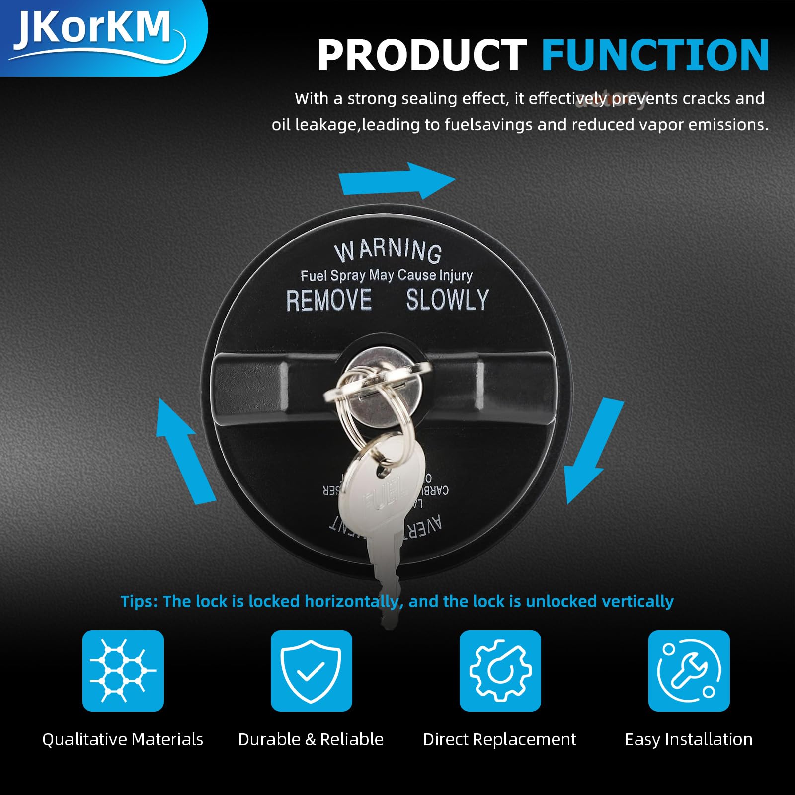 Jkorkm Locking Gas Cap, Lock Fuel Cap Replace 05278655Ab, 5278655Ab Chrysler Dodge Jeep Ram - Challenger Grand Caravan 1500, Che