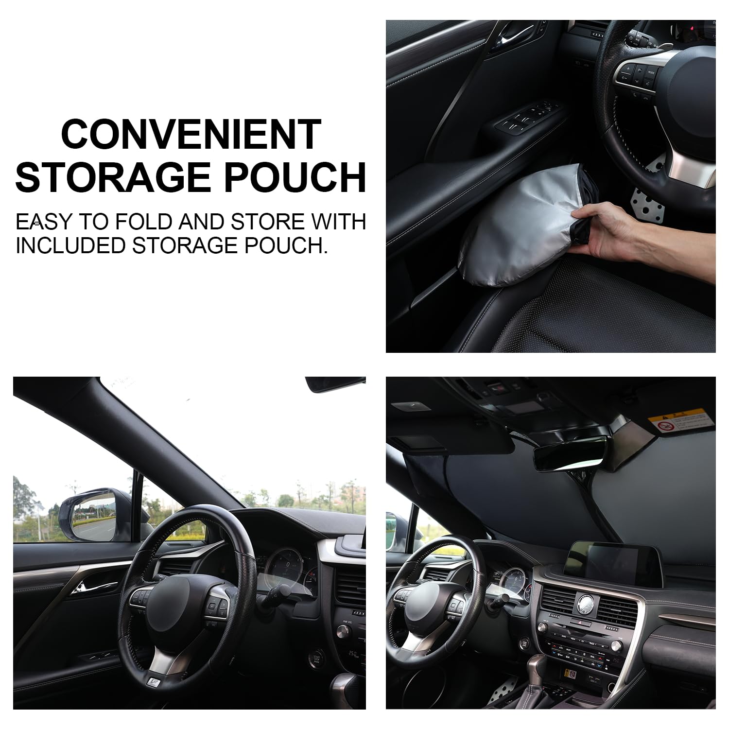 Justtop Car Sun Shade Windshield - Foldable Sun Car Window Shield 210T Coated Silver Cloth Reflective Polyester Material Blocks 99% Uv Rays, Fits Most Windshields(X-Large 65.7 X 37.4In)