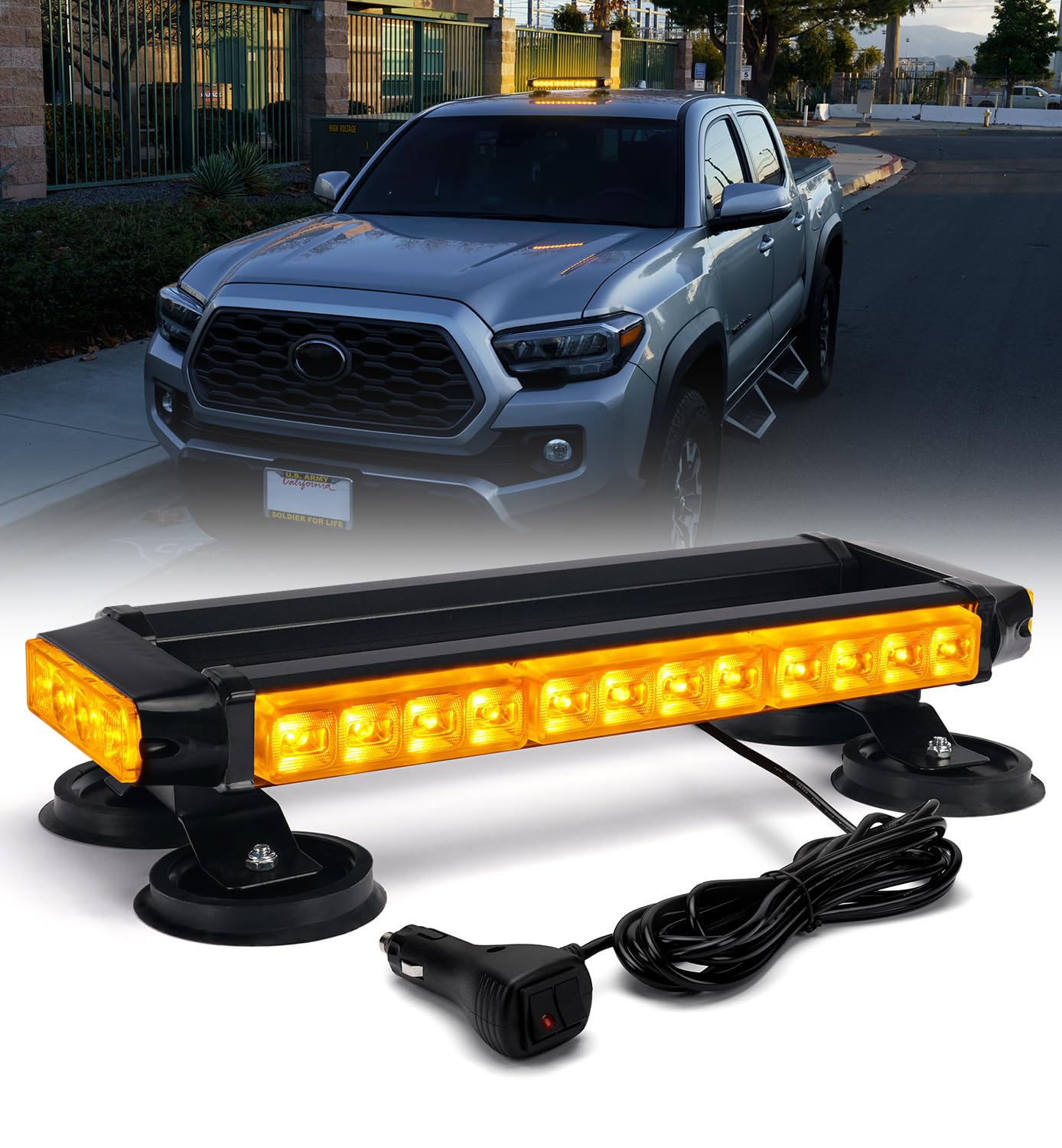 Xprite Amber LED Rooftop Emergency Strobe Light Bar, Double Side Flashing Traffic Advisor Lightbar Magnetic Safety Warning Light w/21 Flash Modes for Construction Vehicles Snowplow Trucks Postal Cars