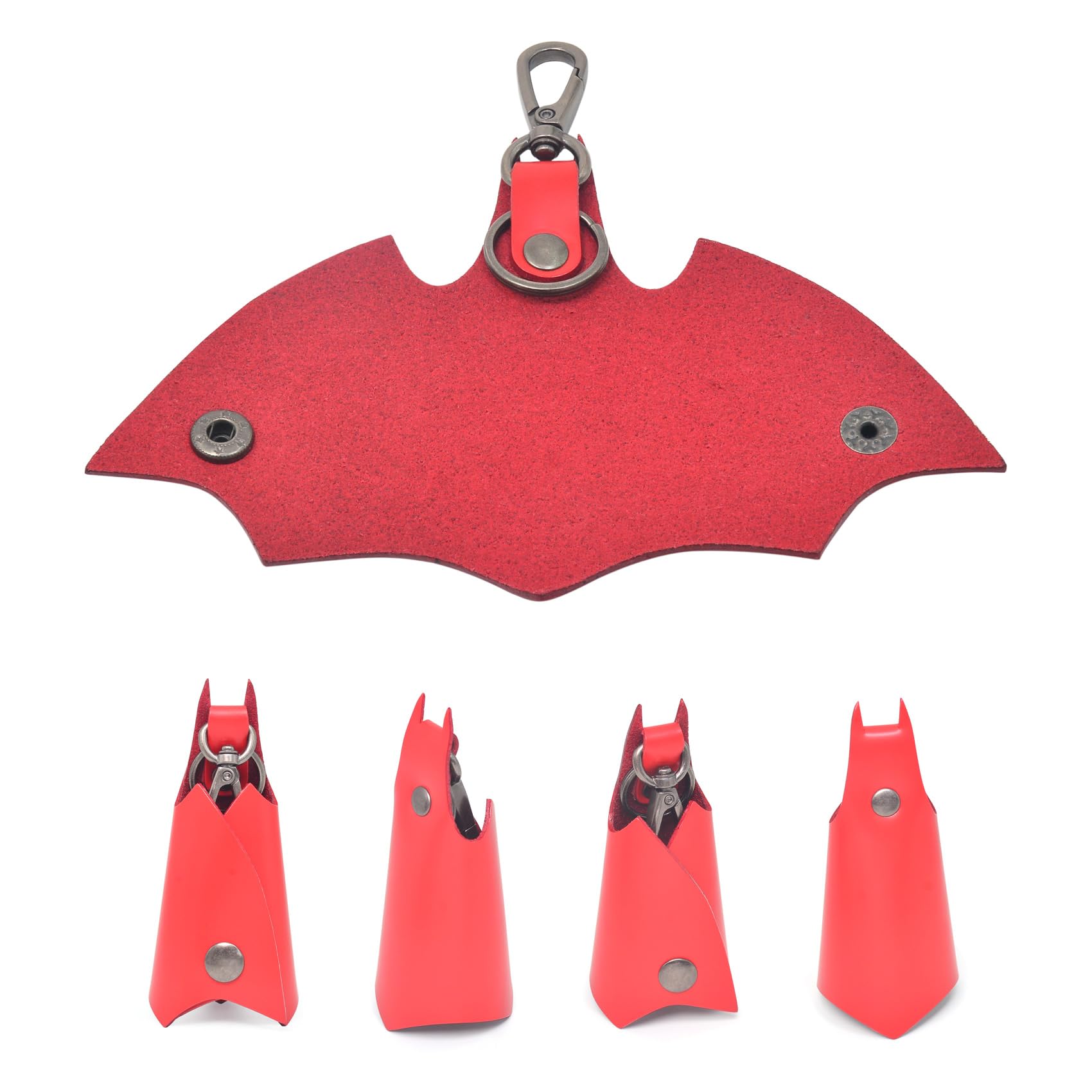 CAILLU KeyChain Leather Bat Shape for men gifts and women Car key fob case,Leather fashion pop keys ring cover holder (red Bat)