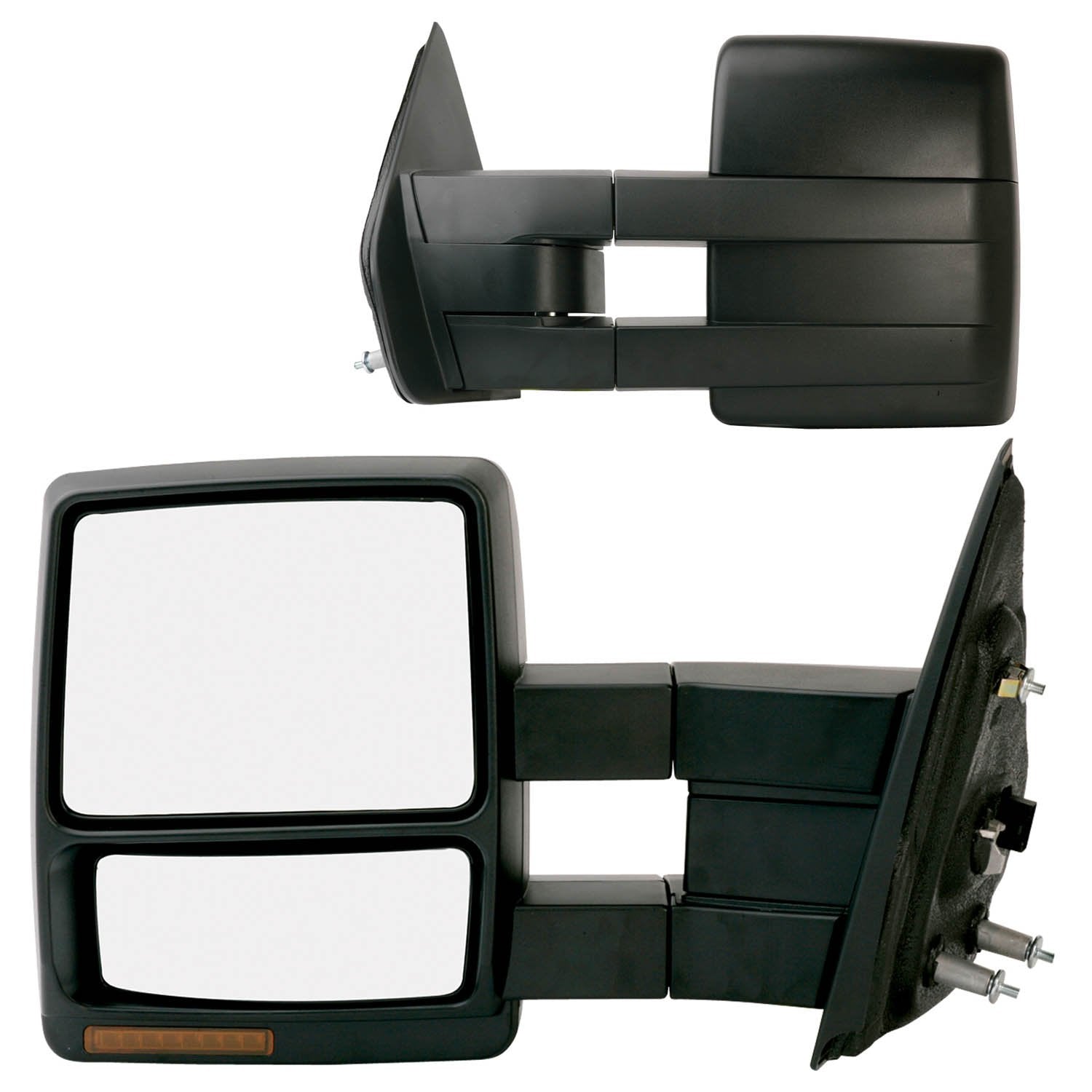 Fit System - 61185-86F Towing Mirror Pair for Ford F150 extendable, w/Turn Signal/Puddle lamp, Textured Black, Foldaway, Heated 