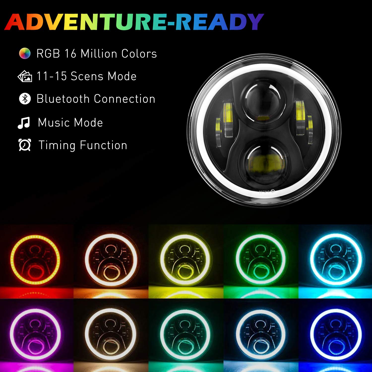 Beeyeo 7 Inch Round Led Headlight Rgb Halo Angel Eyes Dot Approved Halo Headlights For Wrangler Jk Tj Lj Cj Sahara Sport Rubicon