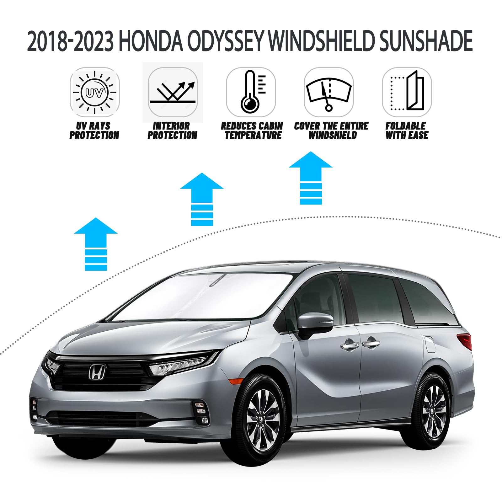 D-Lumina Windshield Sun Shade for 2018-2025 Honda Odyssey, Foldable 2-Layer UV Blocker, Silver & Black, Heat Protection Sun Visor