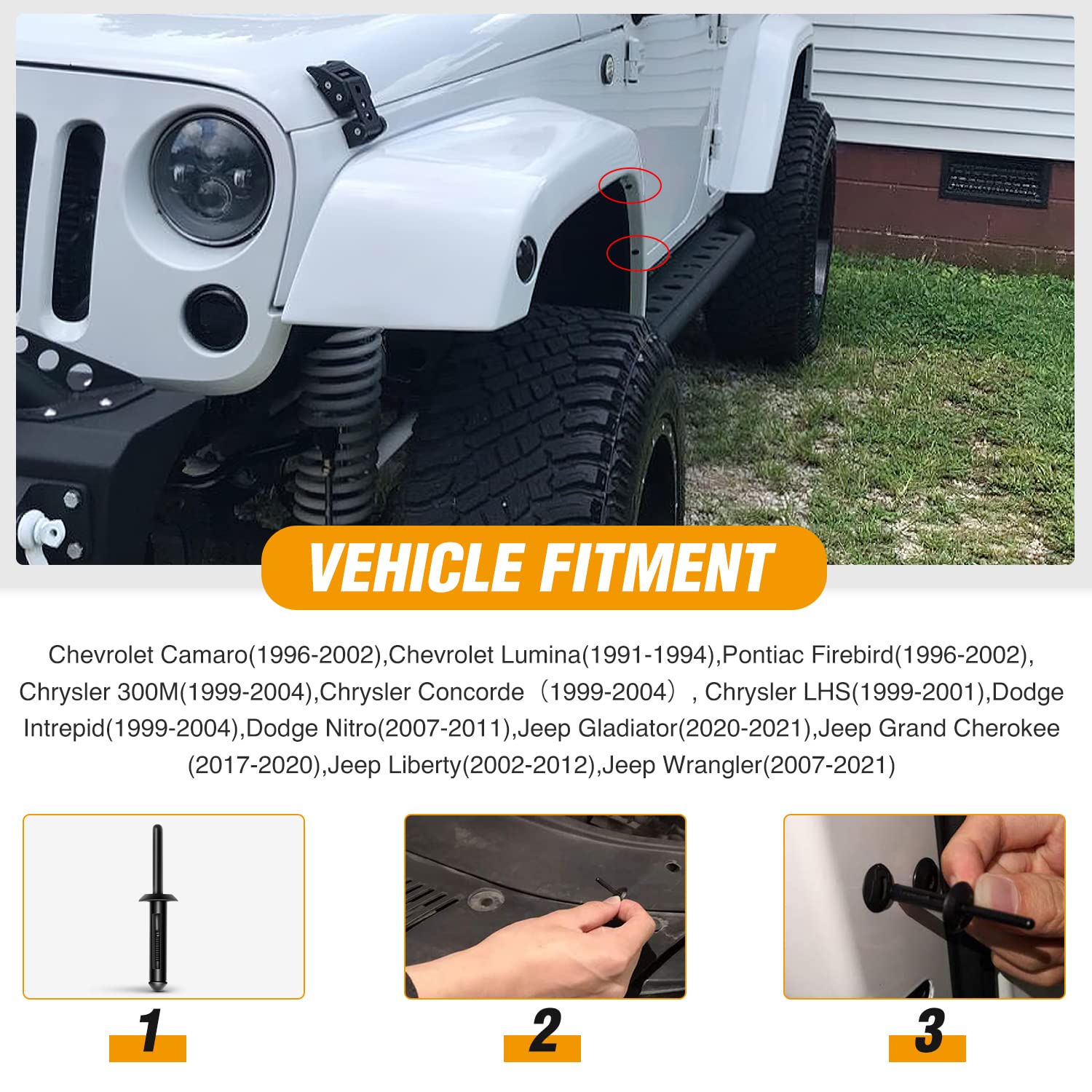 Gooacc 50Pcs 1/4'' Hole Nylon Blind Rivets Fender Flare Bumper Door Trim Plastic Rivet Retainer Compatible With Chrysler 6501559