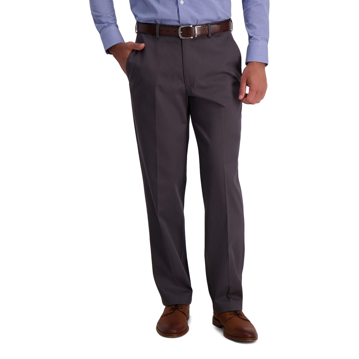Haggar Mens Iron Free Premium Khaki Classic Fit Flat Front Expandable Waist Casual Pant Regular And Big  Tall Sizes, Dk Grey, 36
