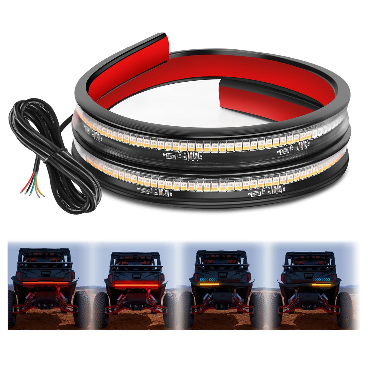 Nilight 30 Inch Utv Tailgate Light Strip 204 Led Red Running Brake Amber Turn Signals Lights Compatible With Polaris Rzr Kawasak