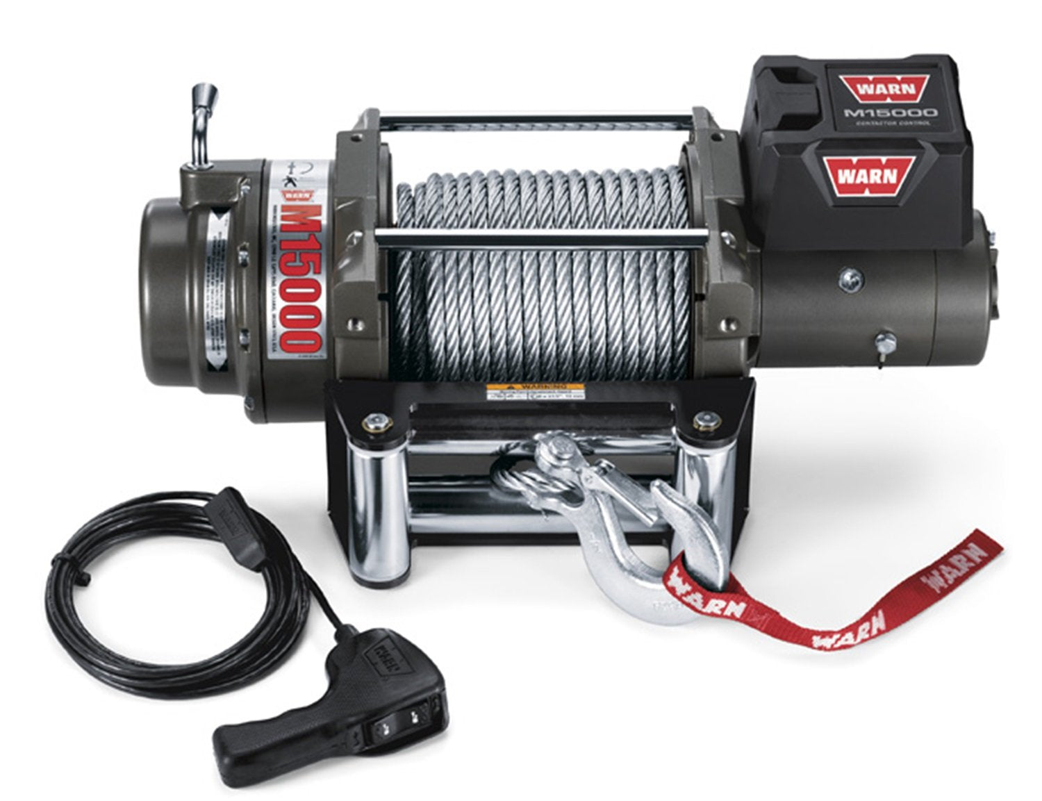 WARN 47801 M15000 Series Electric 12V Heavyweight Winch with Steel Cable Wire Rope: 7/16 Diameter x 90 Length, 7.5 Ton (15,000 