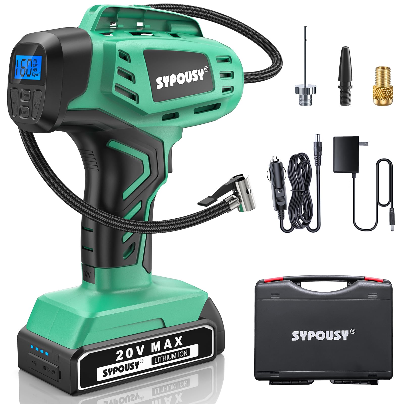 Tire Inflator Portable Air Compressor,Digital Cordless Tire Inflator,2X Faster Car Tire Pump with 20V Rechargeable Battery,Dual 