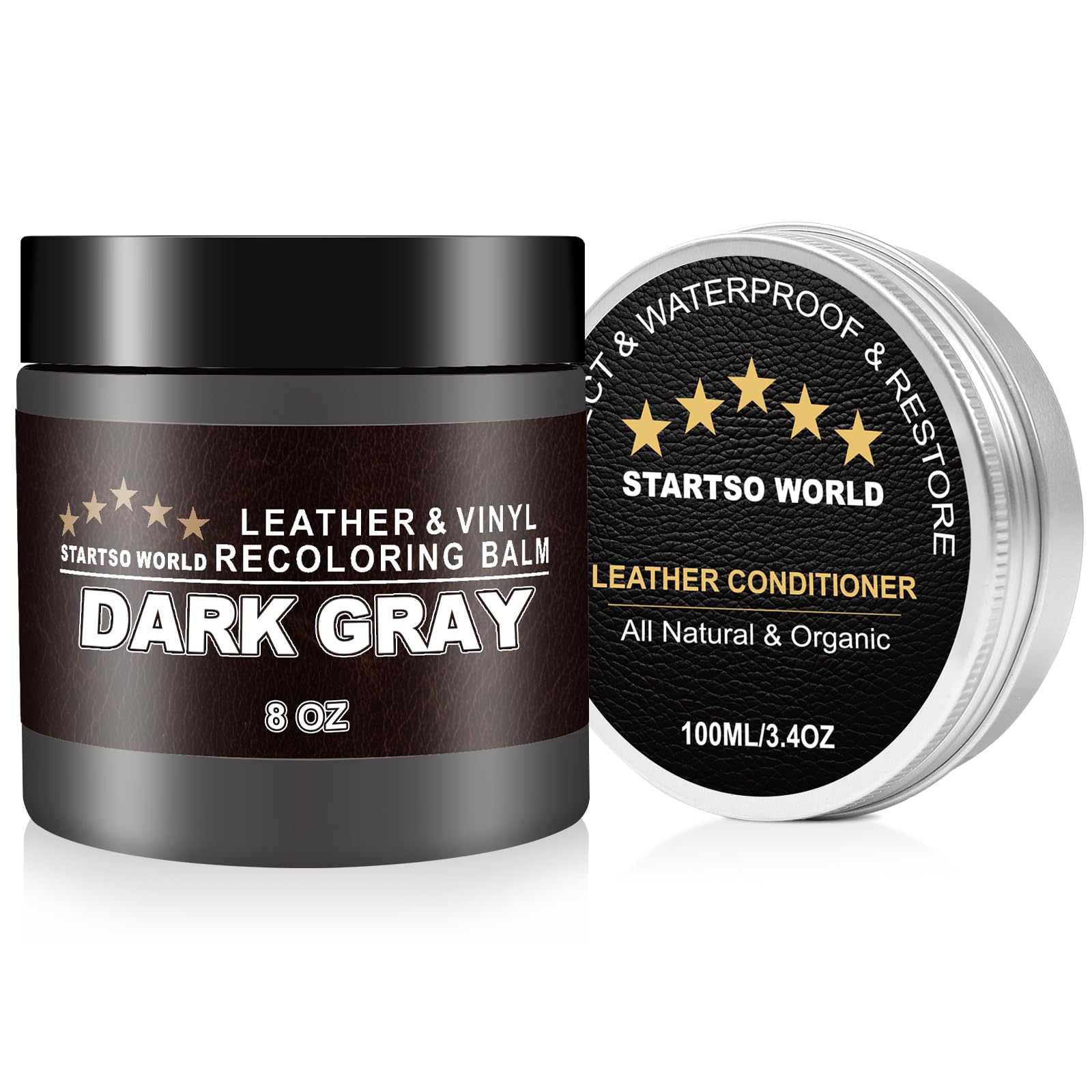 Startso World 200Ml Leather Recoloring Balm With 100Ml Leather Conditioner,Dark Gray Leather Repair Kit For Furniture, Leather D