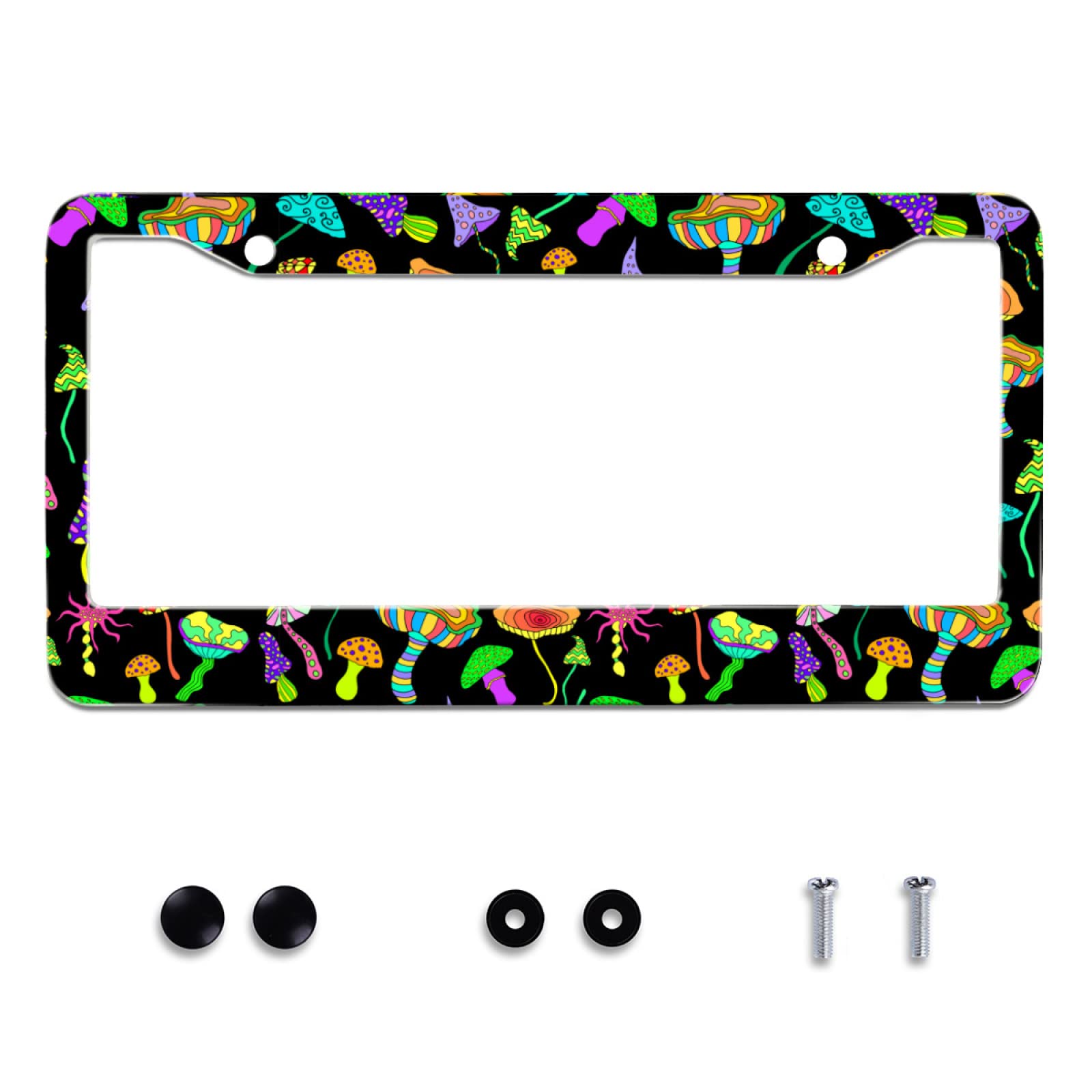 Personalise Colorful Mushrooms License Plate Frames Funny License Plate Frame Car Universal Stainless Steel Accessories Cars Decor With 2 Holes And Screws Fits Standard Us Vehicles Size 12.2 X 6 Inch