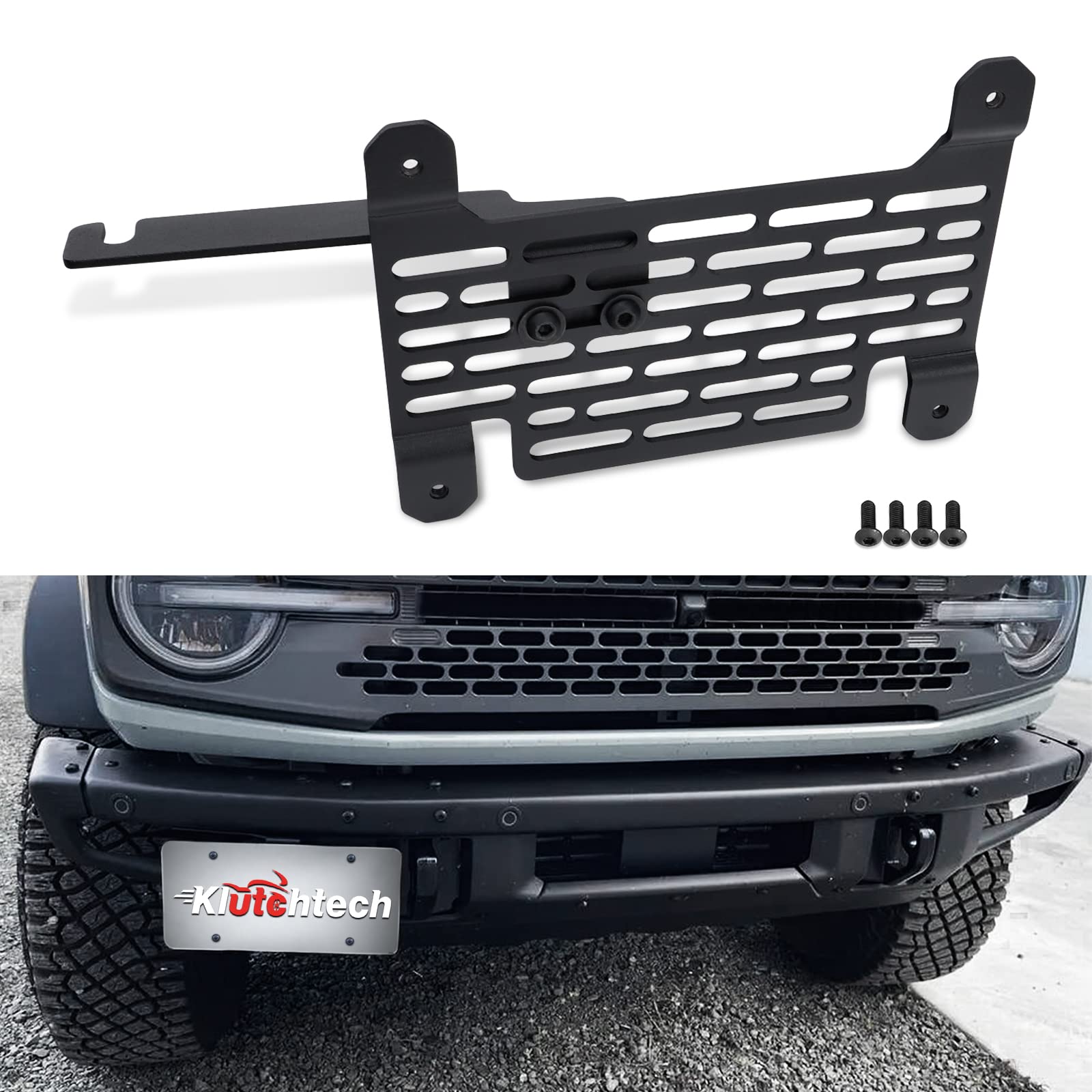 Klutchtech Bronco License Plate Holder 2021-2024, Front Plate Frame For Modular Steel Bumper Compatible With Bronco Accessories 