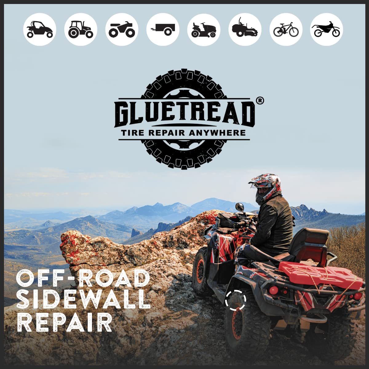 Gluetread External Patch Kit - For Tubeless Tires - No Need To Remove Tire - Kit Includes Enough Material To Patch 4 Tires - Atv Sidewall Repair Kit