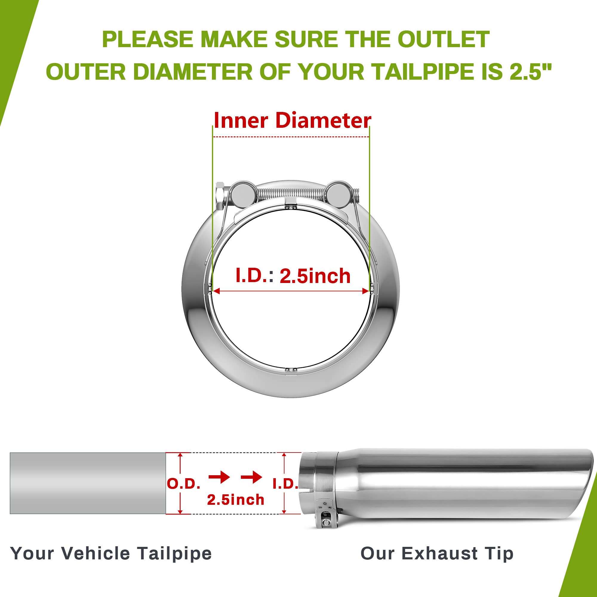 Autosaver88 2.5 Inch Inlet Exhaust Tip, 2.5 Inlet 3 Outlet 12 Overall Length Chrome-Plated Finish Stainless Steel Exhaust Tailpipe Tips For 2.5 Outer Diameter Tailpipe, Bolt/Clamp On, Universal