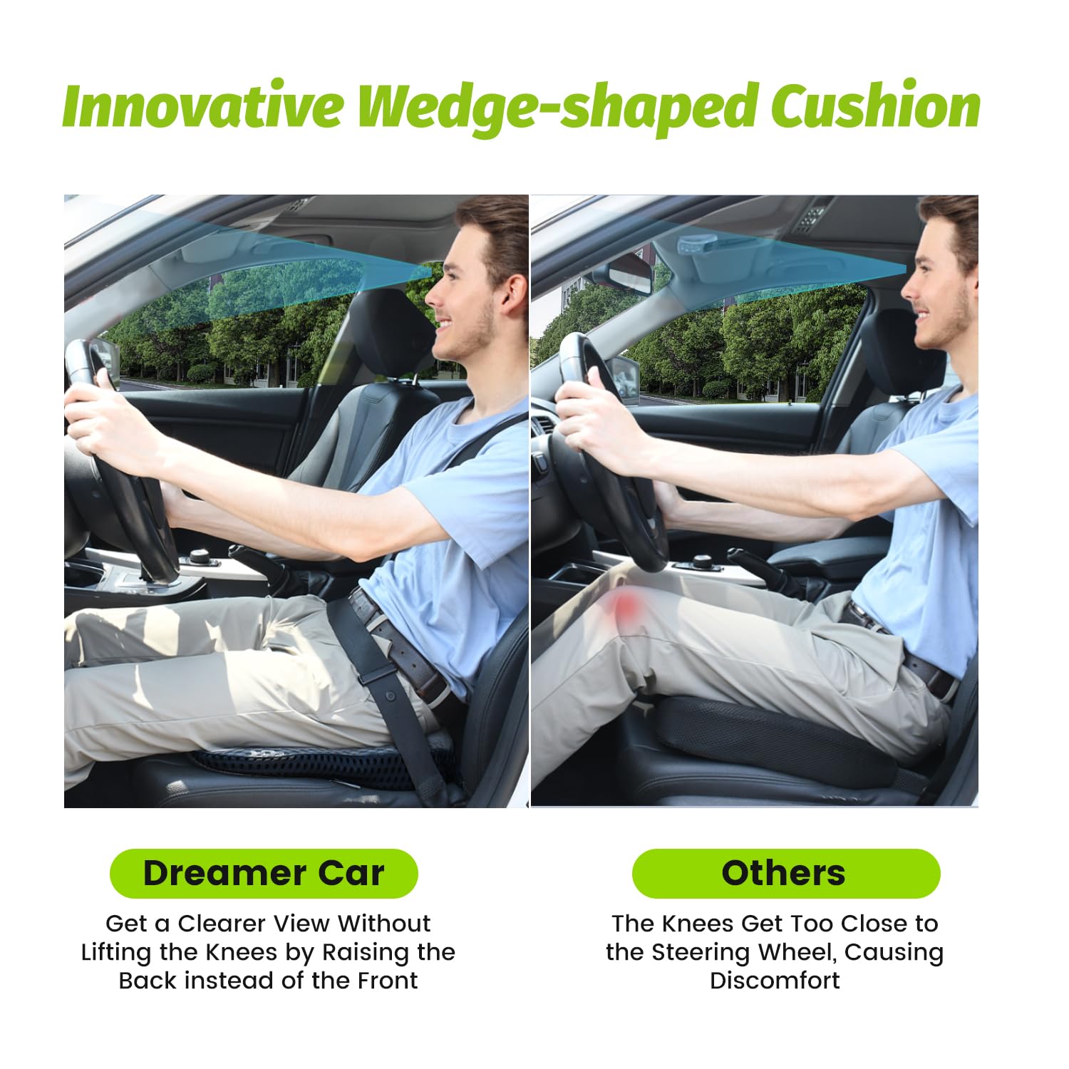 Wedge Car Seat Cushion For Driving Broaden Vision By Raised Back- Soft Dense Memory Foam Car Seat Cushion For Car Seat Driver/Pa