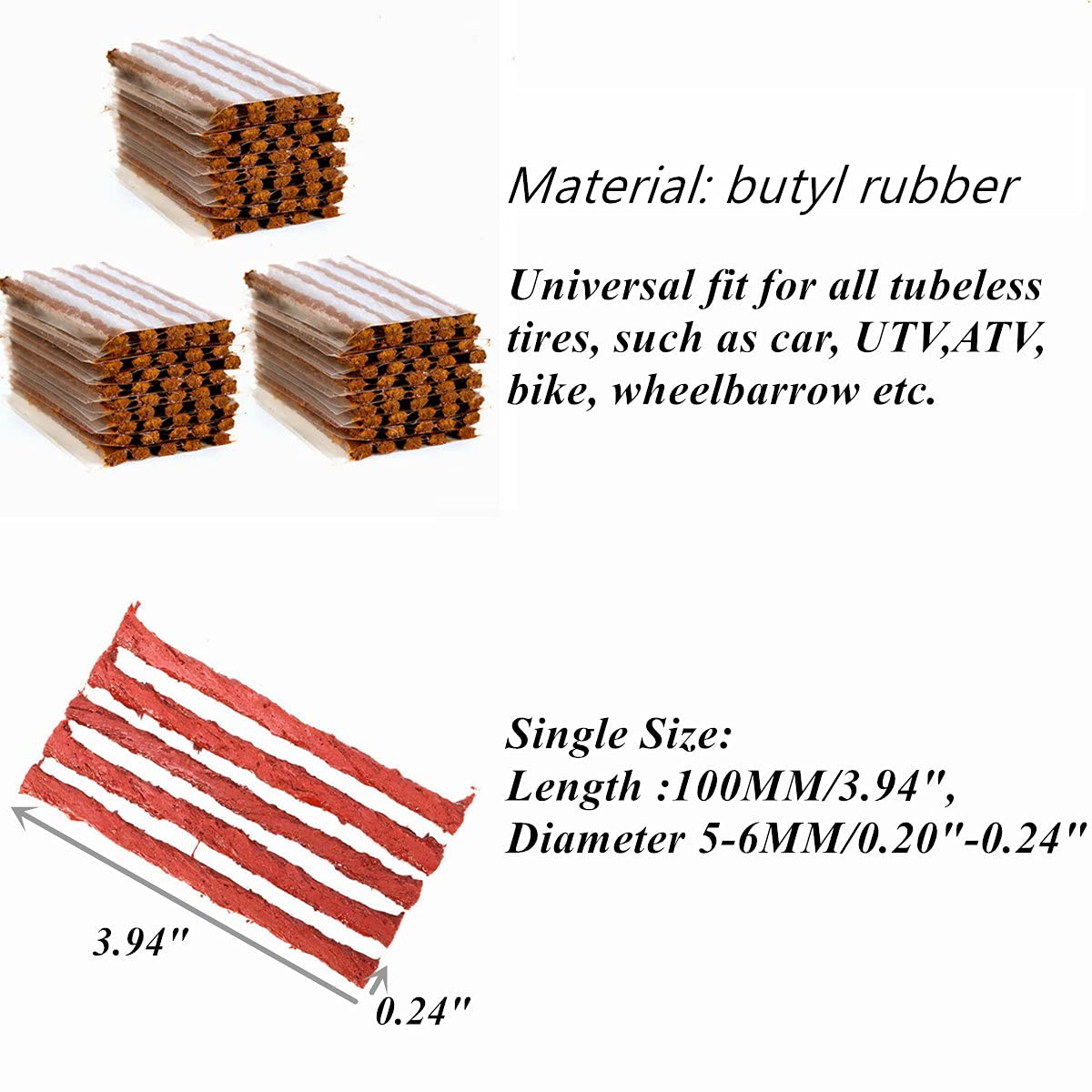 HappyBeeFlying Tire Plugs 150pcs,Rubber Tire Repair Plugs Self vulcanizing Strips 4'' x 1/4'' for Tubeless Tires