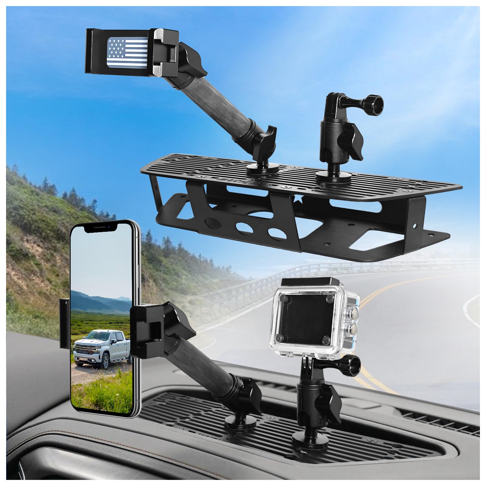 WXRYLYN 2024 2025 Silverado Sierra Metal Dash Platform Phone Mount 2019-2024 2025 Silverado & 2019-2021 Sierra Cell Phone Holder