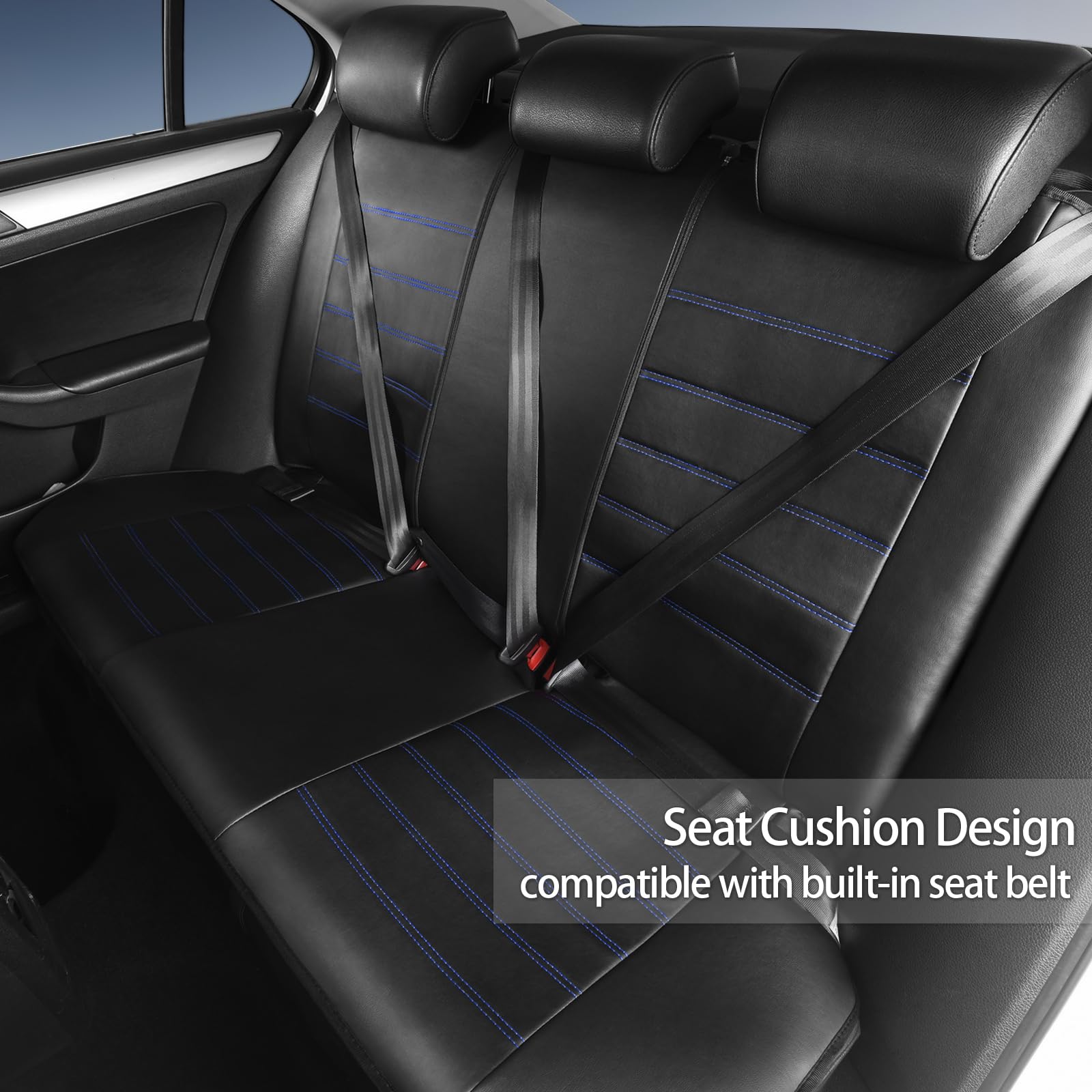 Toyoun Classic Universal Pu Leather Car Seat Covers Full Set Fit Most Cars Trucks Suvs Or Vans Blue High Back Front Bucket And R