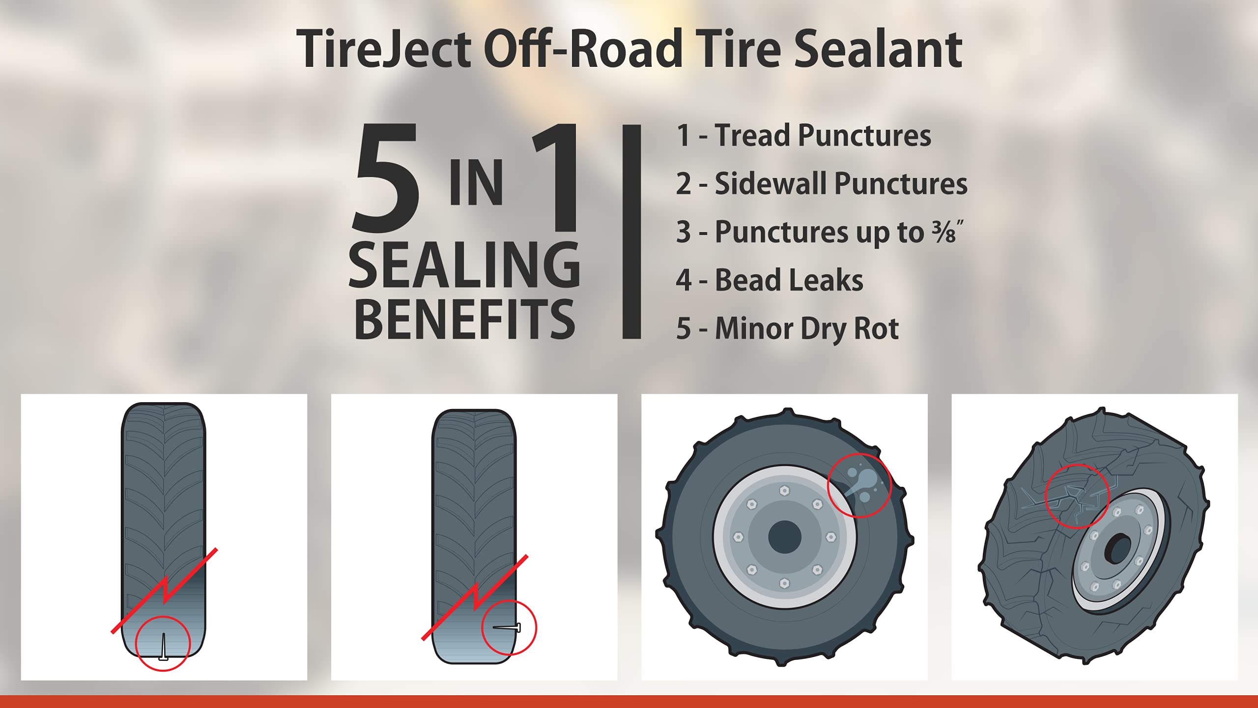 TireJect Lawn Mower Tire Sealant Kit with Sealant Injector - 5-in-1 Flat Tire Repair & Flat Tire Protection for punctures, Slow