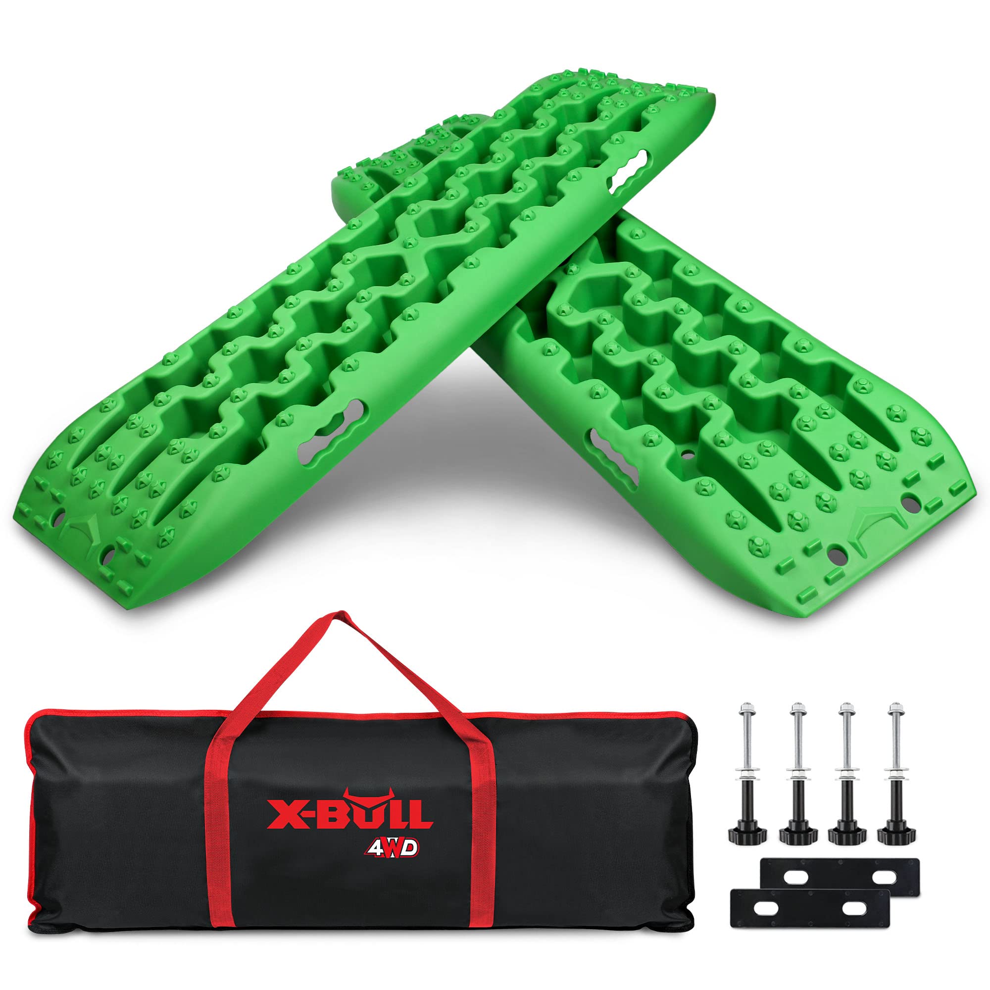 X-BULL New Recovery Traction Tracks Sand Mud Snow Track Tire Ladder 4WD (Green,3gen), Bag+Hardware+Tracks
