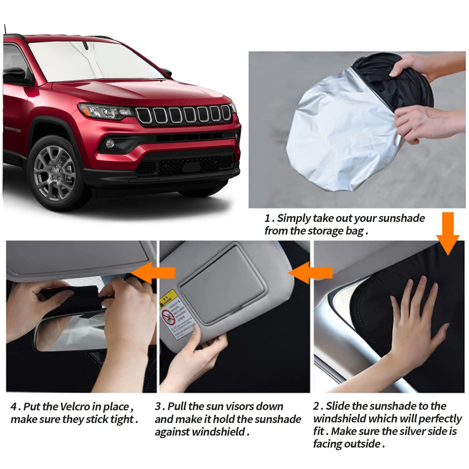 Moricere Upgrade Windshield Sun Shade For Jeep Compass 2017-2023, Foldable Windshield Sun Visor Blocks Uv Rays