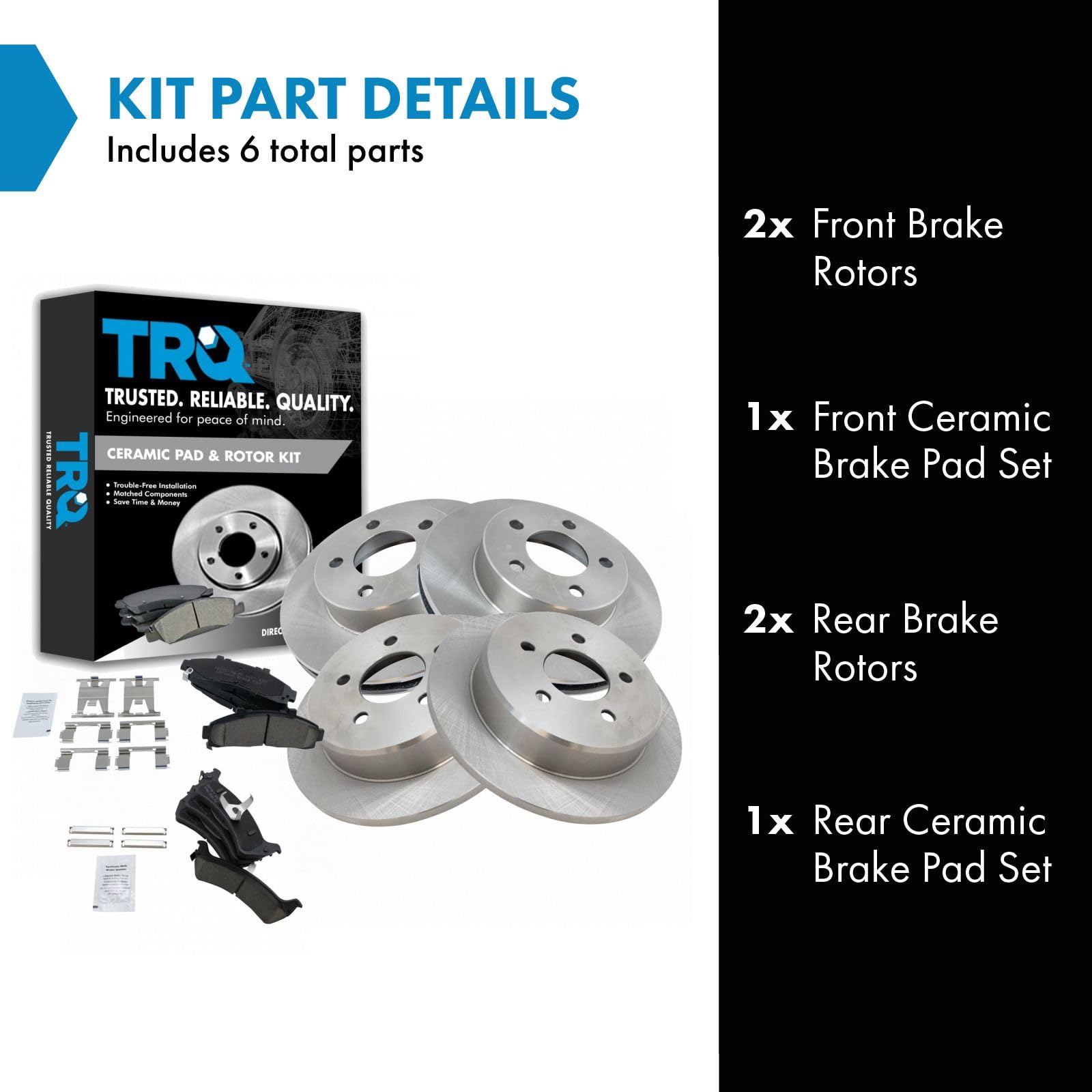 Trq Front And Rear Brake Pad & Rotor Kit Brake Pads Brake Rotor Ceramic Compatible With 1995-2001 Ford Explorer 1998-2001 Mercur