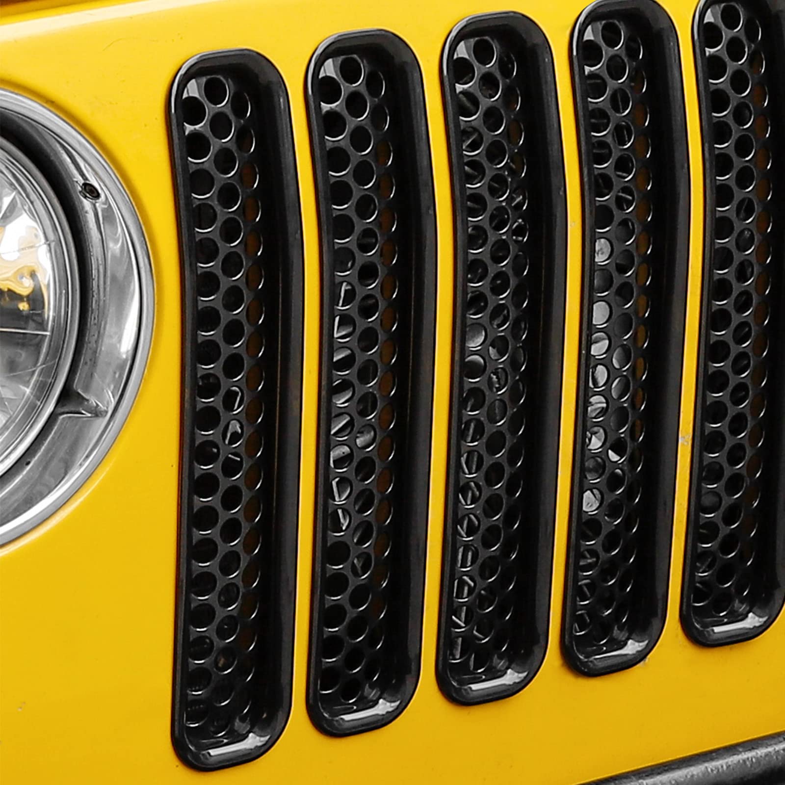 Rt-Tcz Black Honeycomb Mesh Front Grill Inserts Kit For 1997-2006 Jeep Wrangler Tj & Unlimited - (7Pcs)
