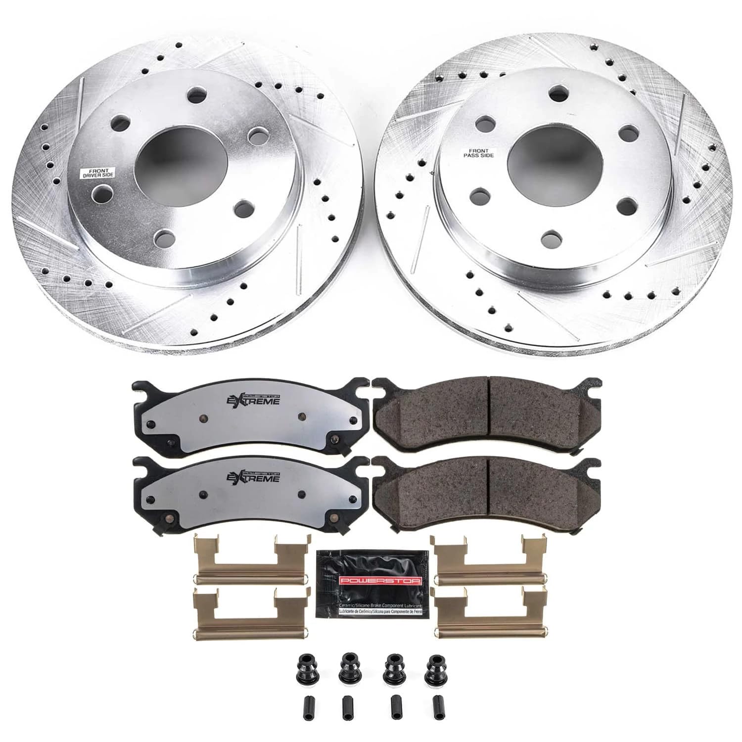 Power Stop K2009-36 Front Z36 Truck & Tow Brake Kit, Carbon Fiber Ceramic Brake Pads And Drilled And Slotted Brake Rotors For Es