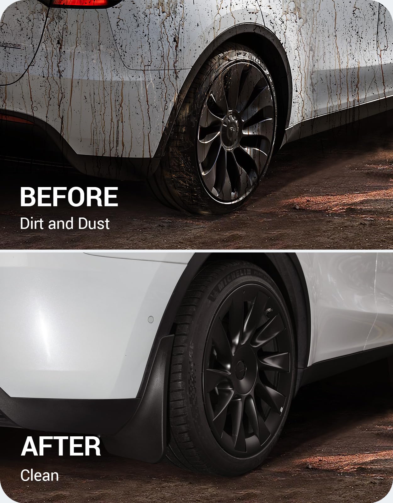 Basenor 2024 Upgraded Tesla Model Y Mud Flaps Splash Guards Vehicle Sediment Protection No Drilling No Tape Mudflaps Tire Protec