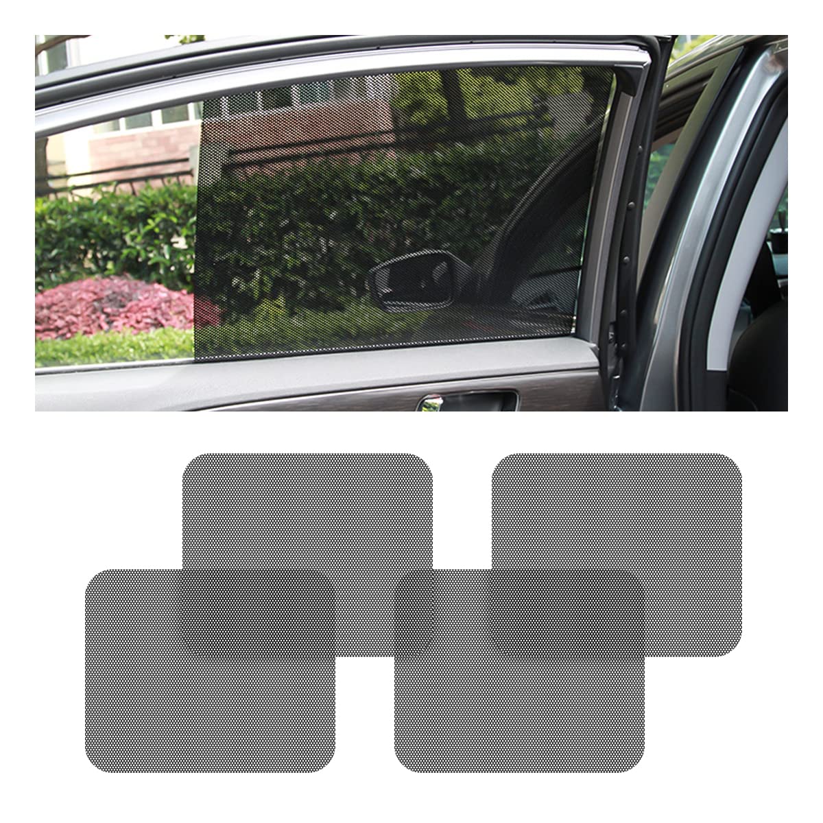 Car Side Window Sunshade, 4 PCS Static Cling Films Stickers Sun Shade UV Rays Privacy Protector, Reuseable Washable Sun Shade fo