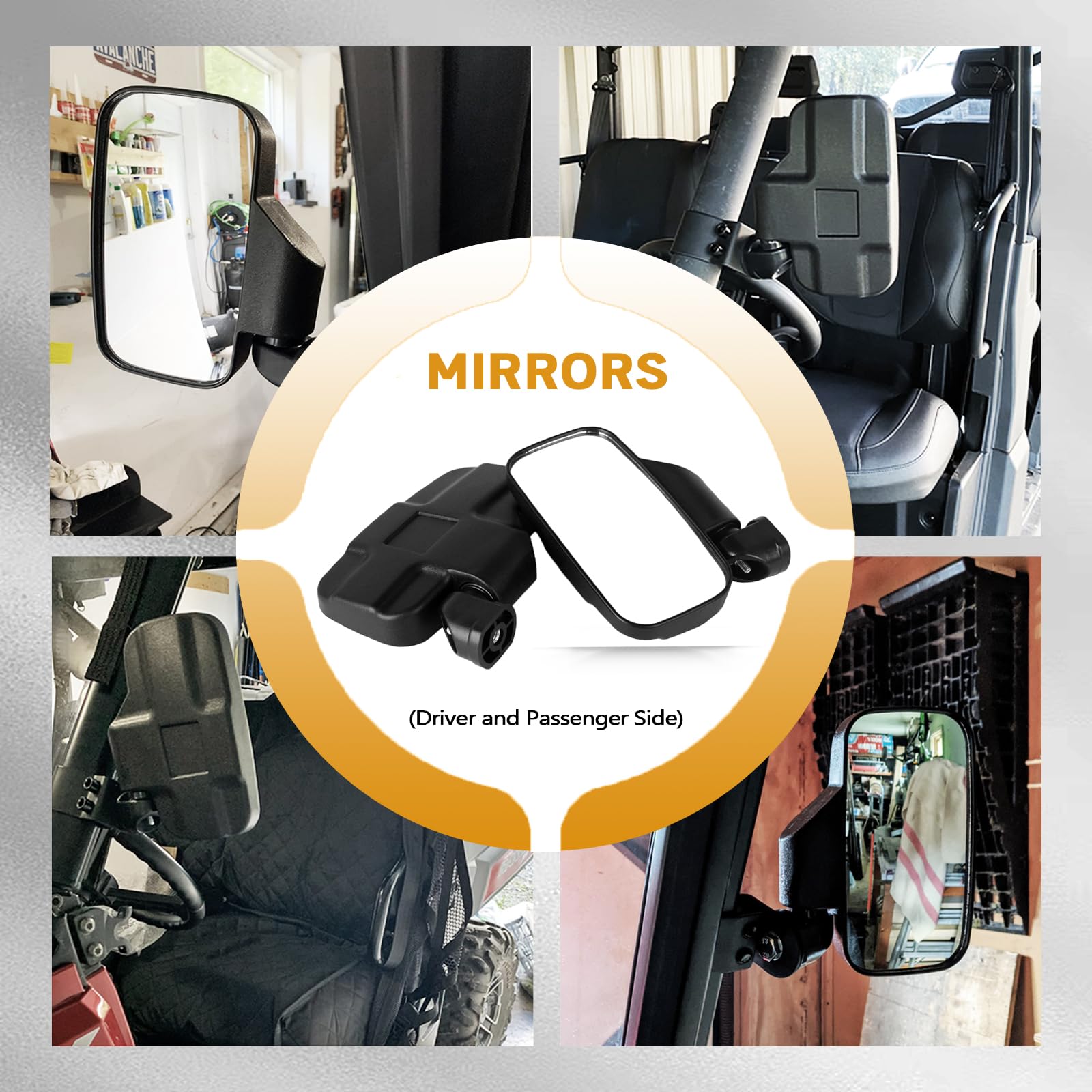 Unigt Utv Rear Side View Mirrors Compatible With 2015+ Polaris Ranger 570 900 Xp 1000/Can-Am Defender Pro-Fit Cage Breakaway Side Mirrors - (Driver And Passenger Side)