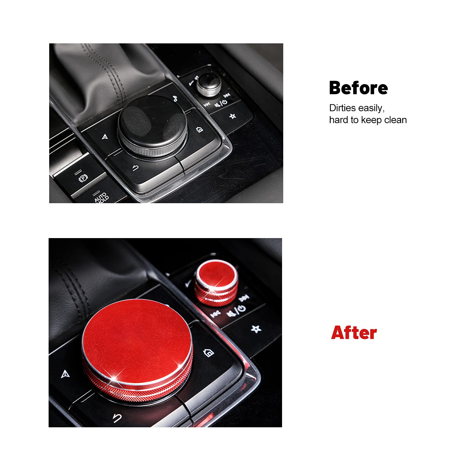 Anfokas Compatible With Mazda 3 Cx-30 Cx-50 Accessories Sporty Car Interior Gear Panel Gears Shift Knob Multimedia & Volume Button Knob Cover Trims Caps -Red