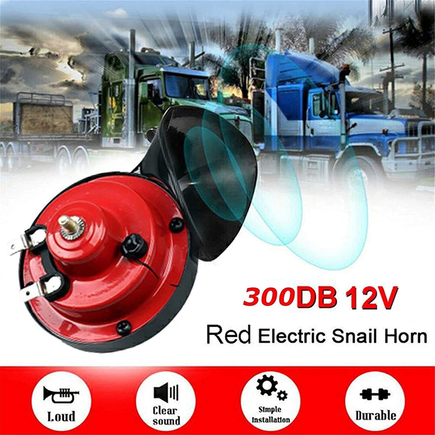 300db Double Horn Pack (12v, Waterproof) - Trucks, Trains, Ships; Motorcycles, Alternate Car Parts (Red)