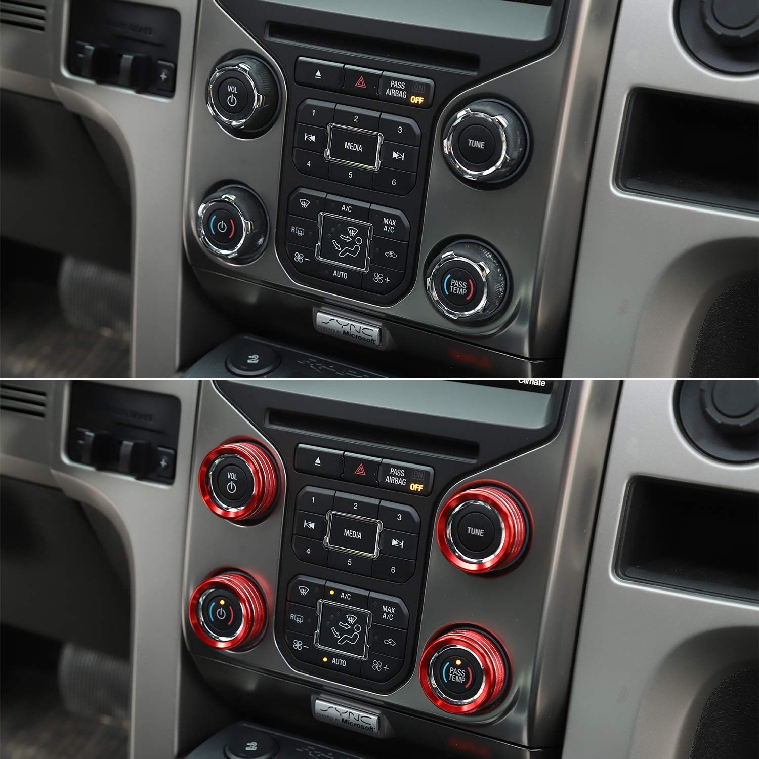 Voodonala For Ford F150 Air Conditioner Switch Cd Button Knob For F150 2013 2014(Aluminum Alloy Red)