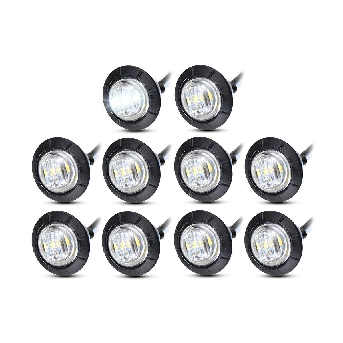 Meerkatt (Pack Of 10 3/4 Inch Mini Round White Led Side Marker Sealed Flush Mount Light Waterproof Truck Bus Van Boat Lorry 12V